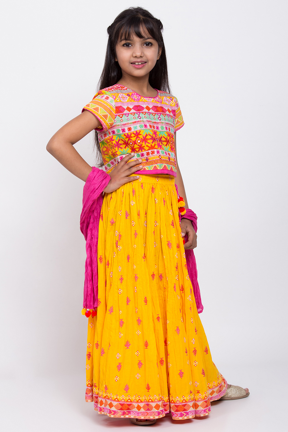 Yellow Cotton Lehenga Set image number 4