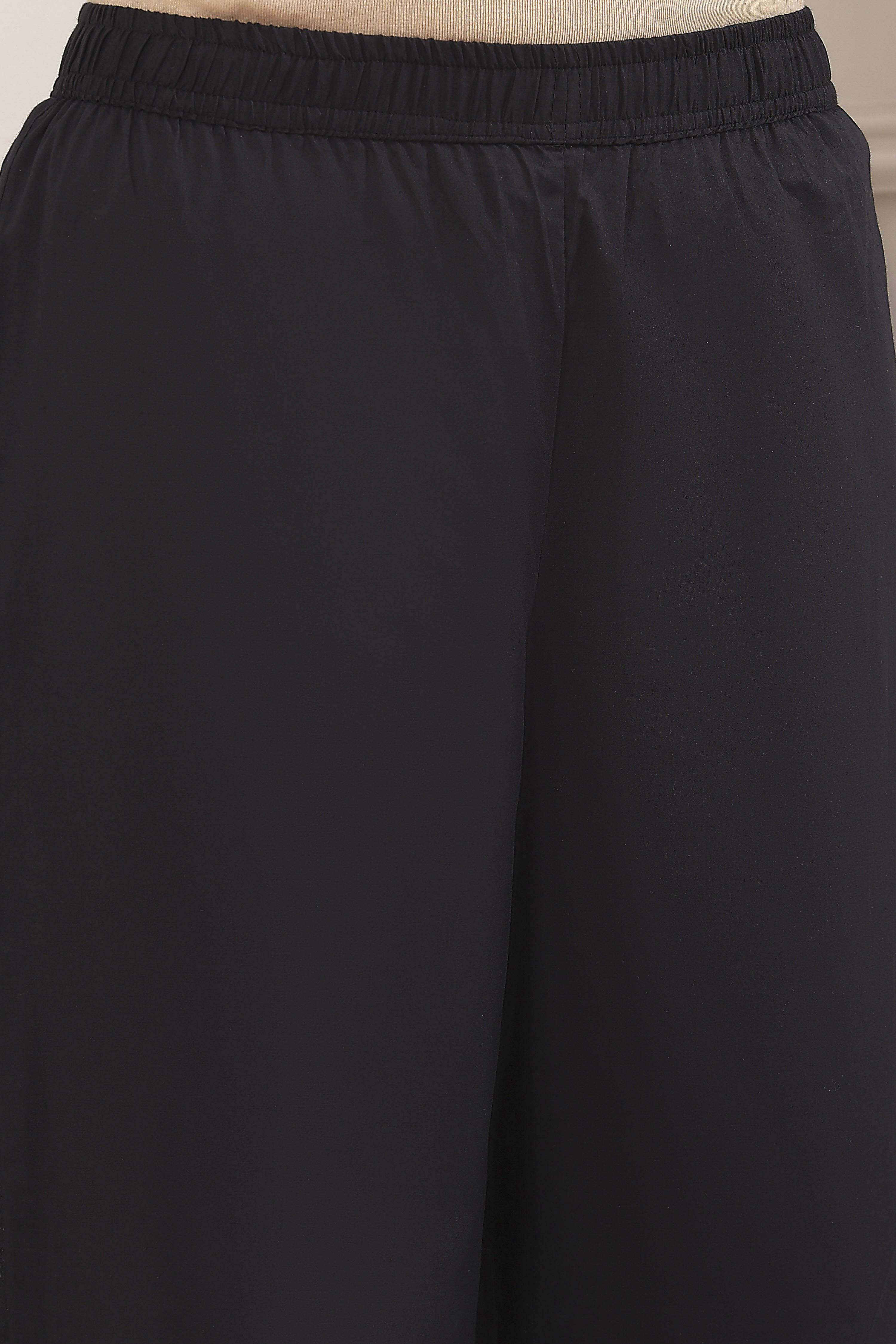 Black Cotton Printed Straight Suit Set image number 2