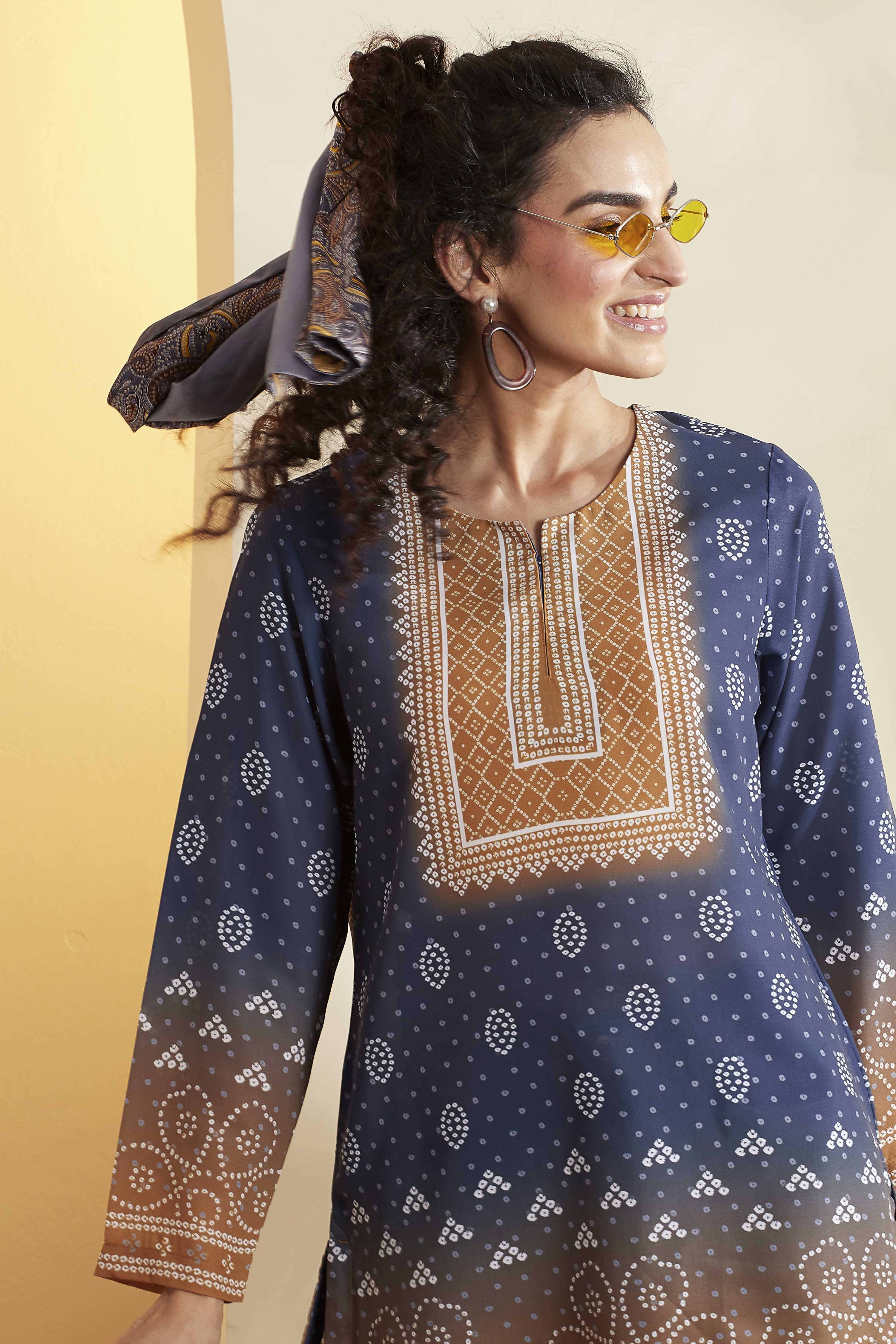 Blue Polyester Straight Kurti image number 1