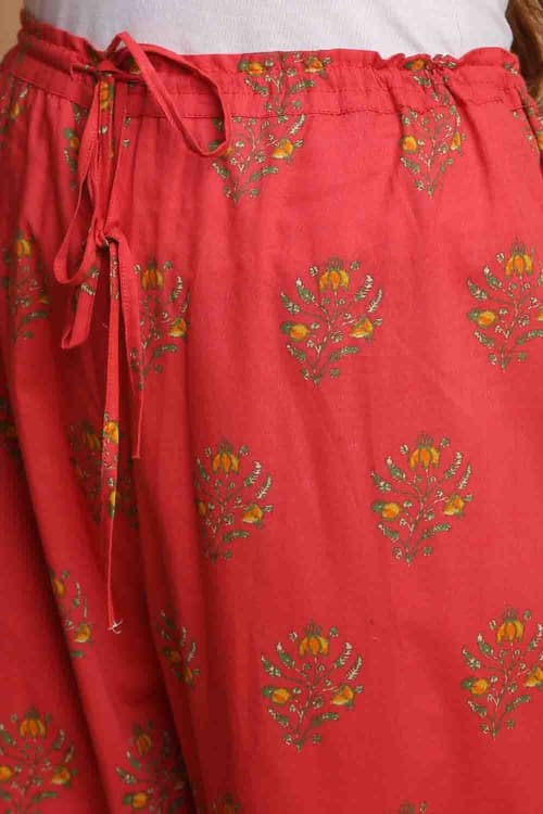 Teal Cotton A-Line Kurta Palazzo Suit Set image number 2