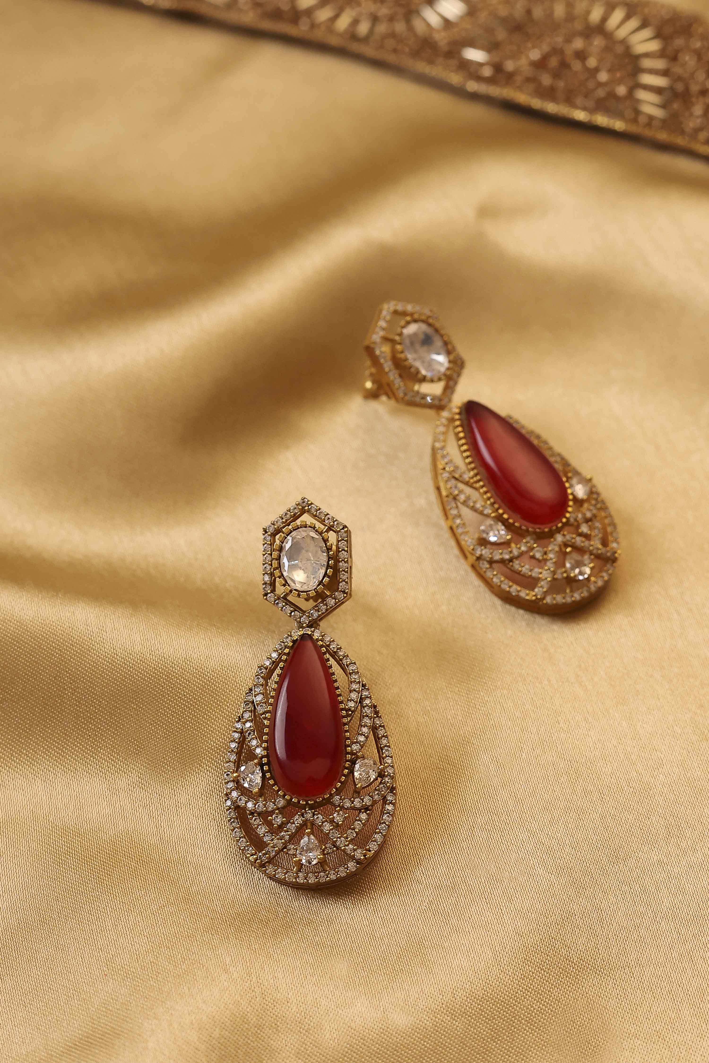 Red Brass Kundan Drop & Danglers image number 0