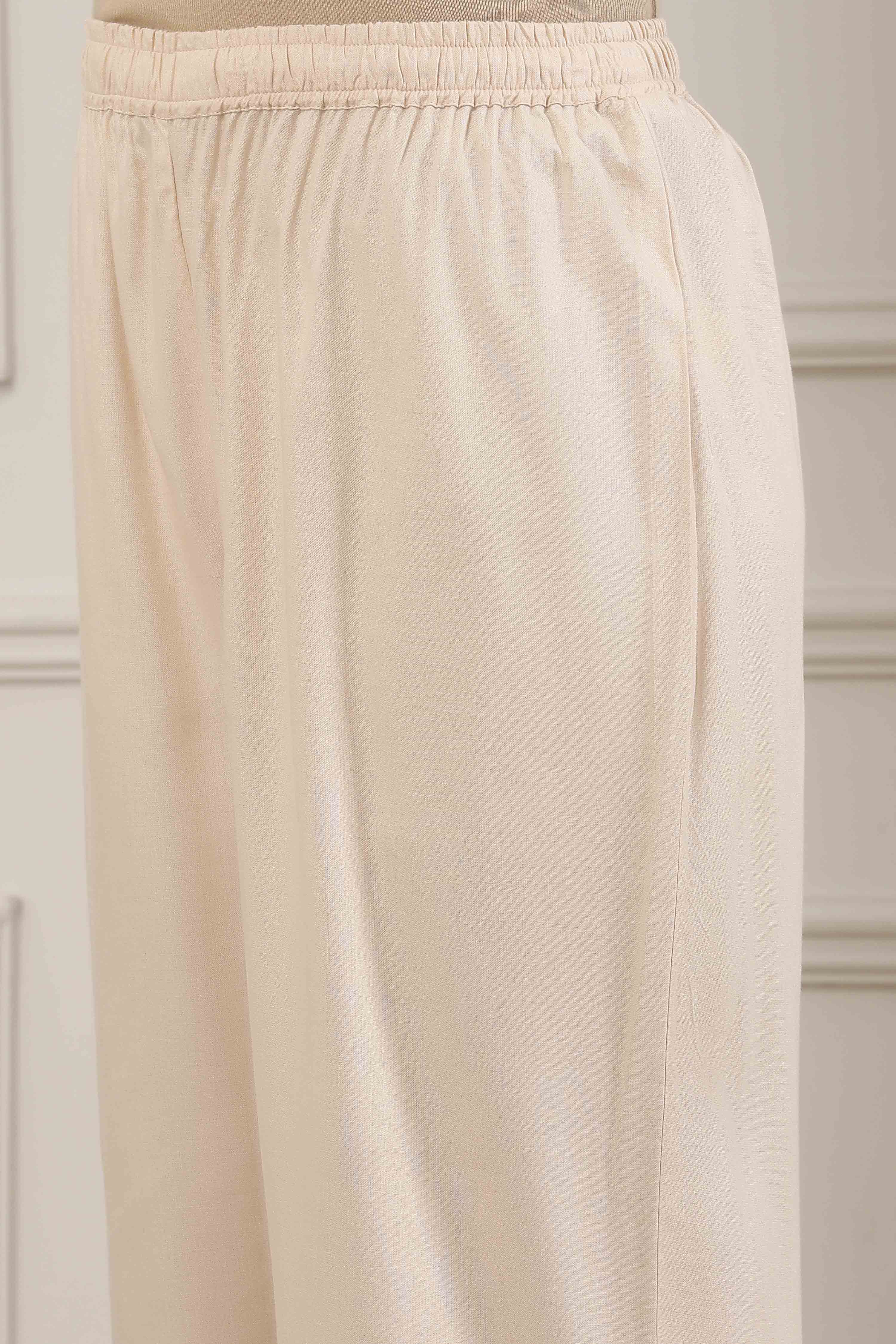 Beige Viscose Blend Straight Suit Set image number 2