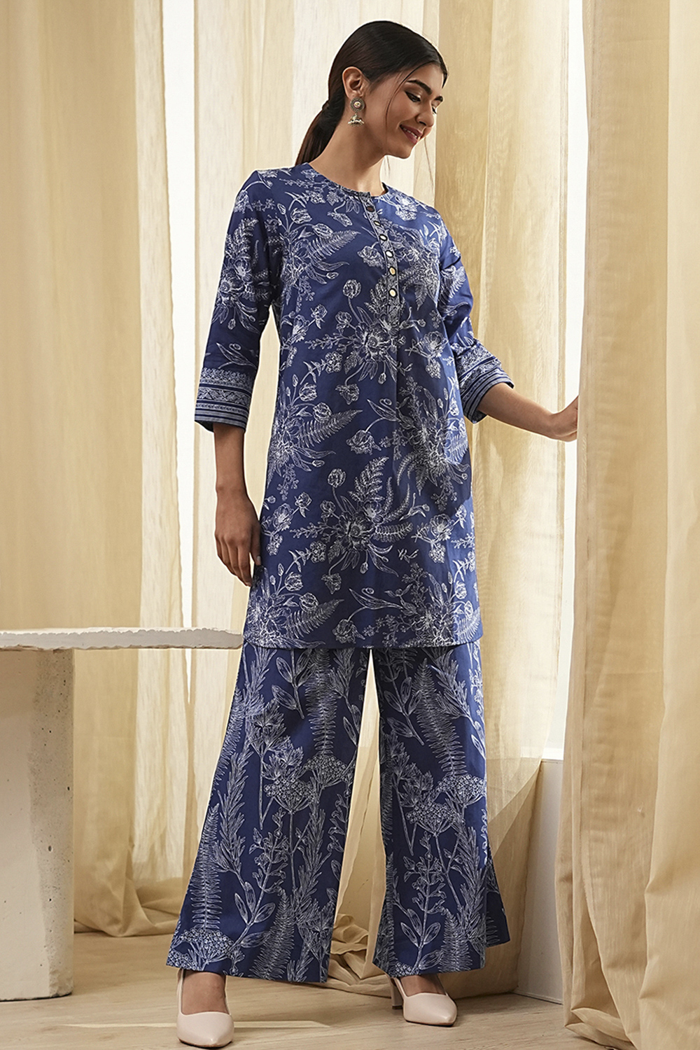 Indigo Pure Cotton Floral Co-ord Set image number 0
