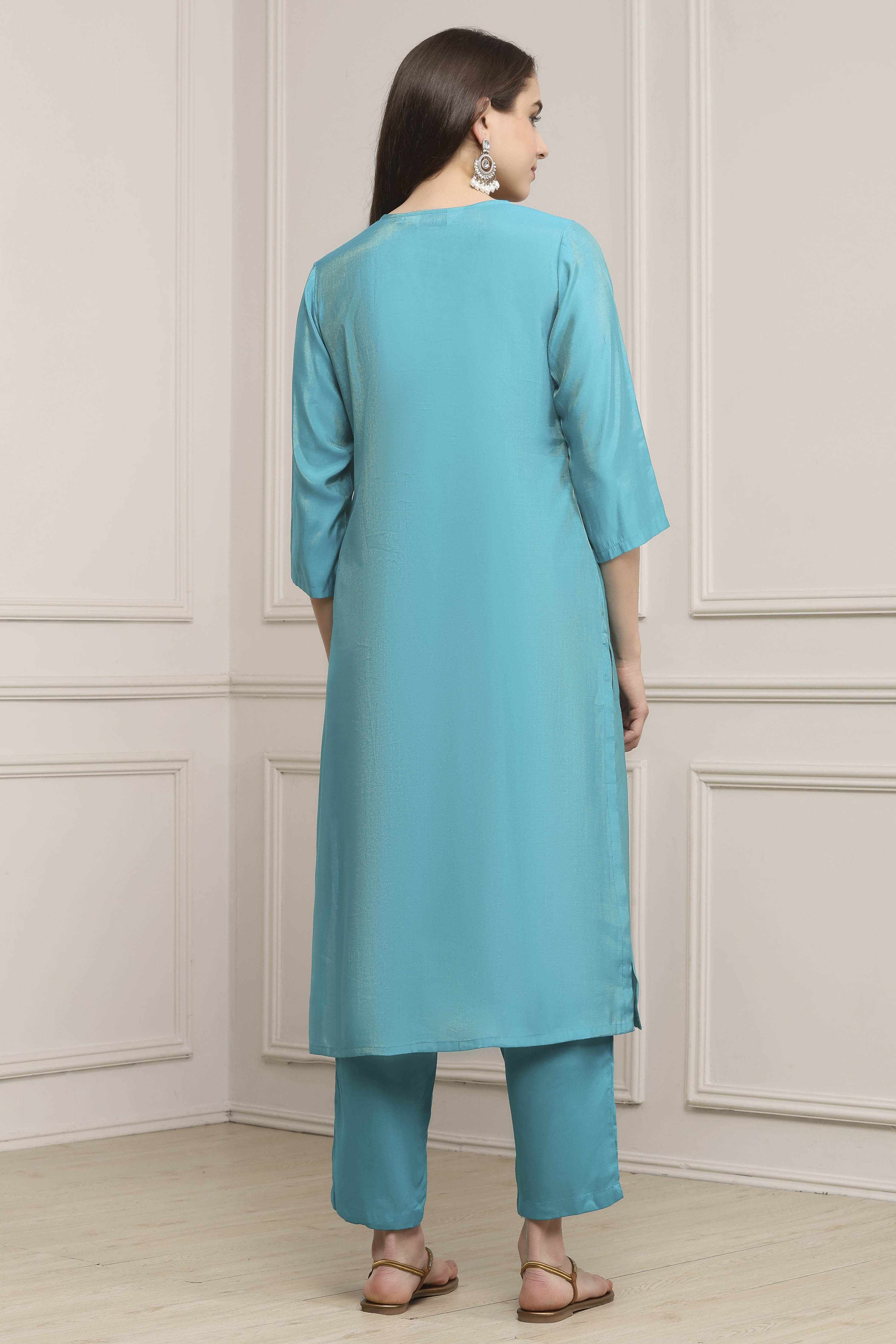 Magenta Poly Viscose Straight Suit Set image number 4