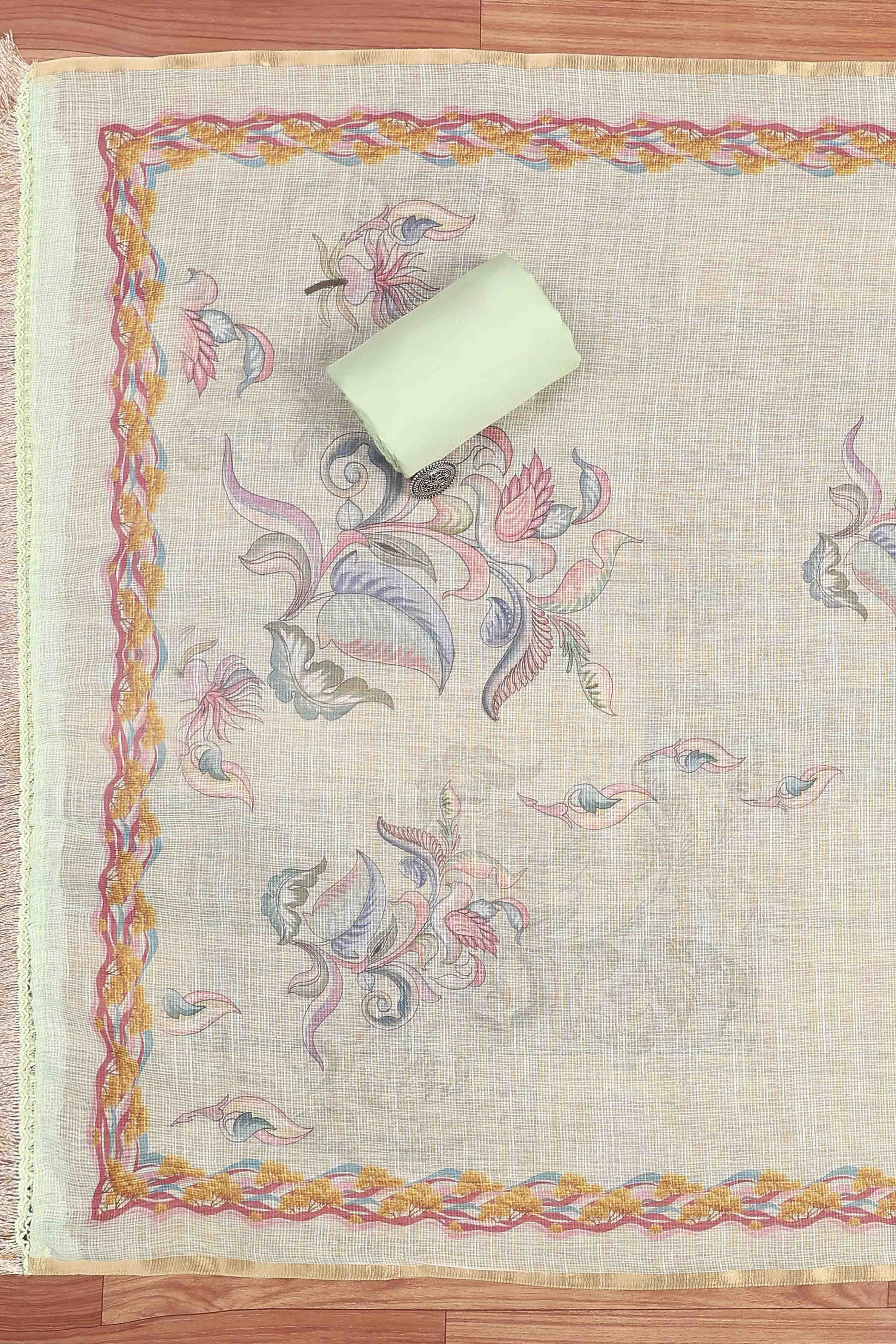 Peach Cotton Printed Unstitched Suit Set image number 3