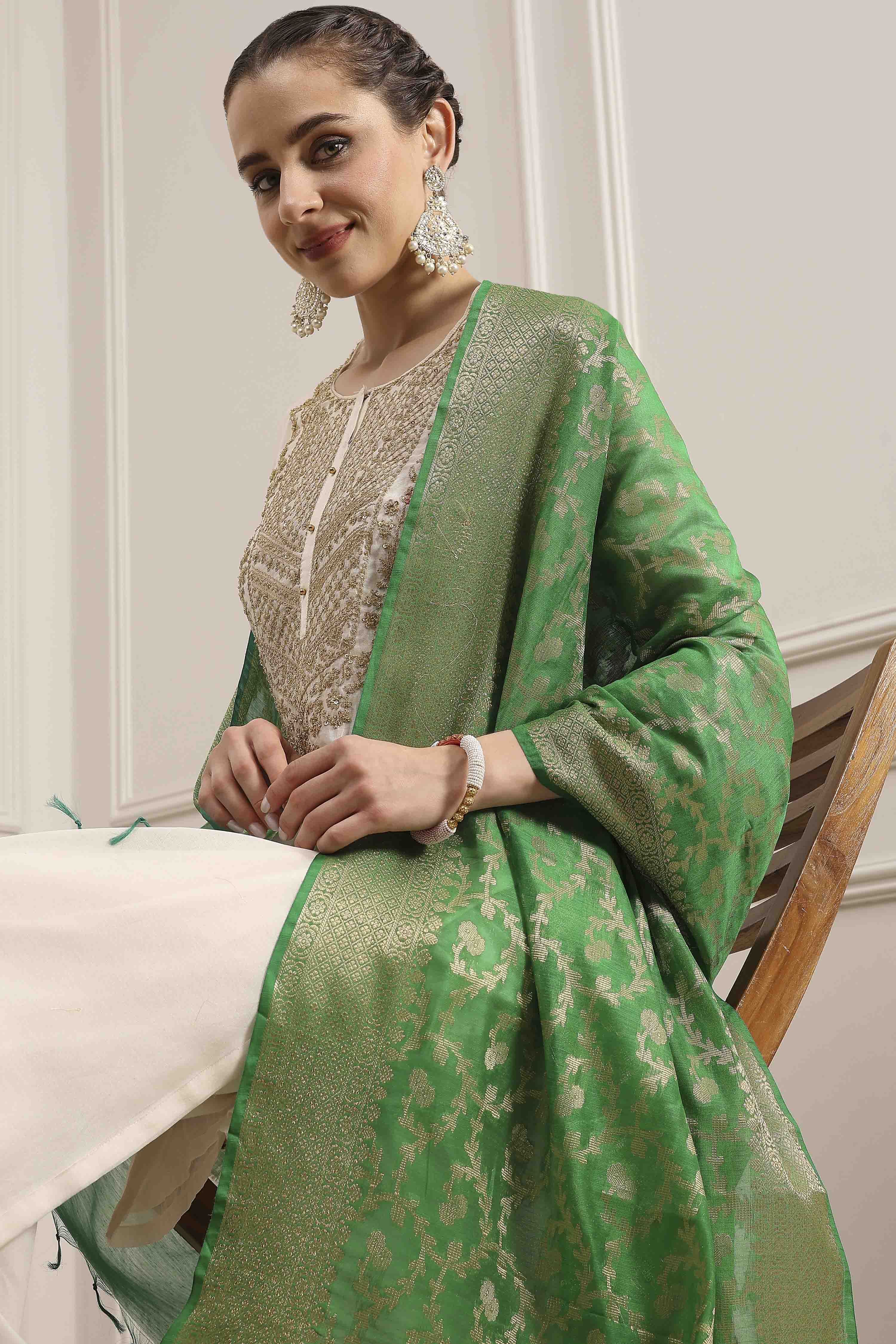 Green Polyester Yarndyed Dupatta image number 0