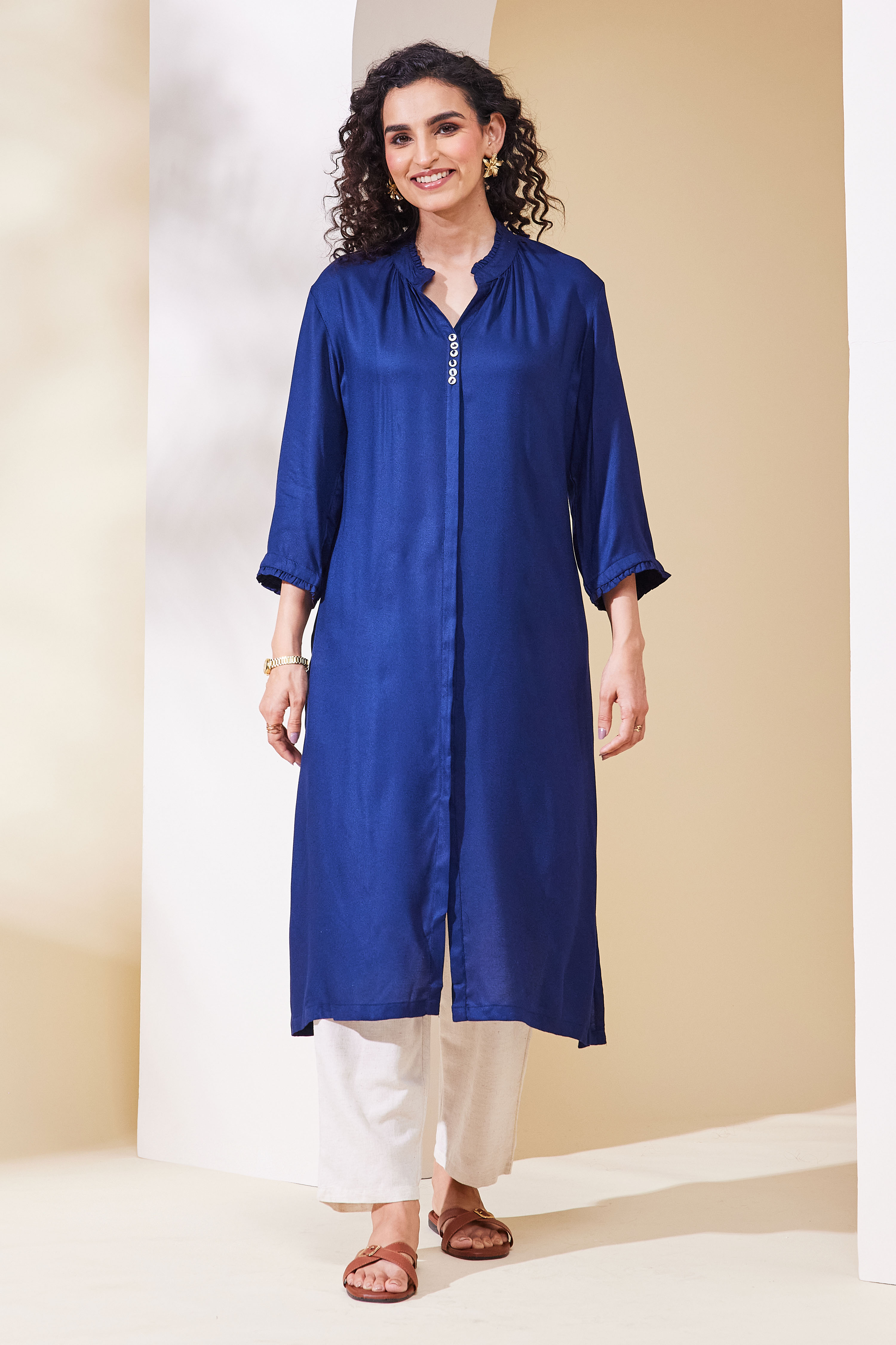 Blue Viscose Rayon Straight Kurta image number 5