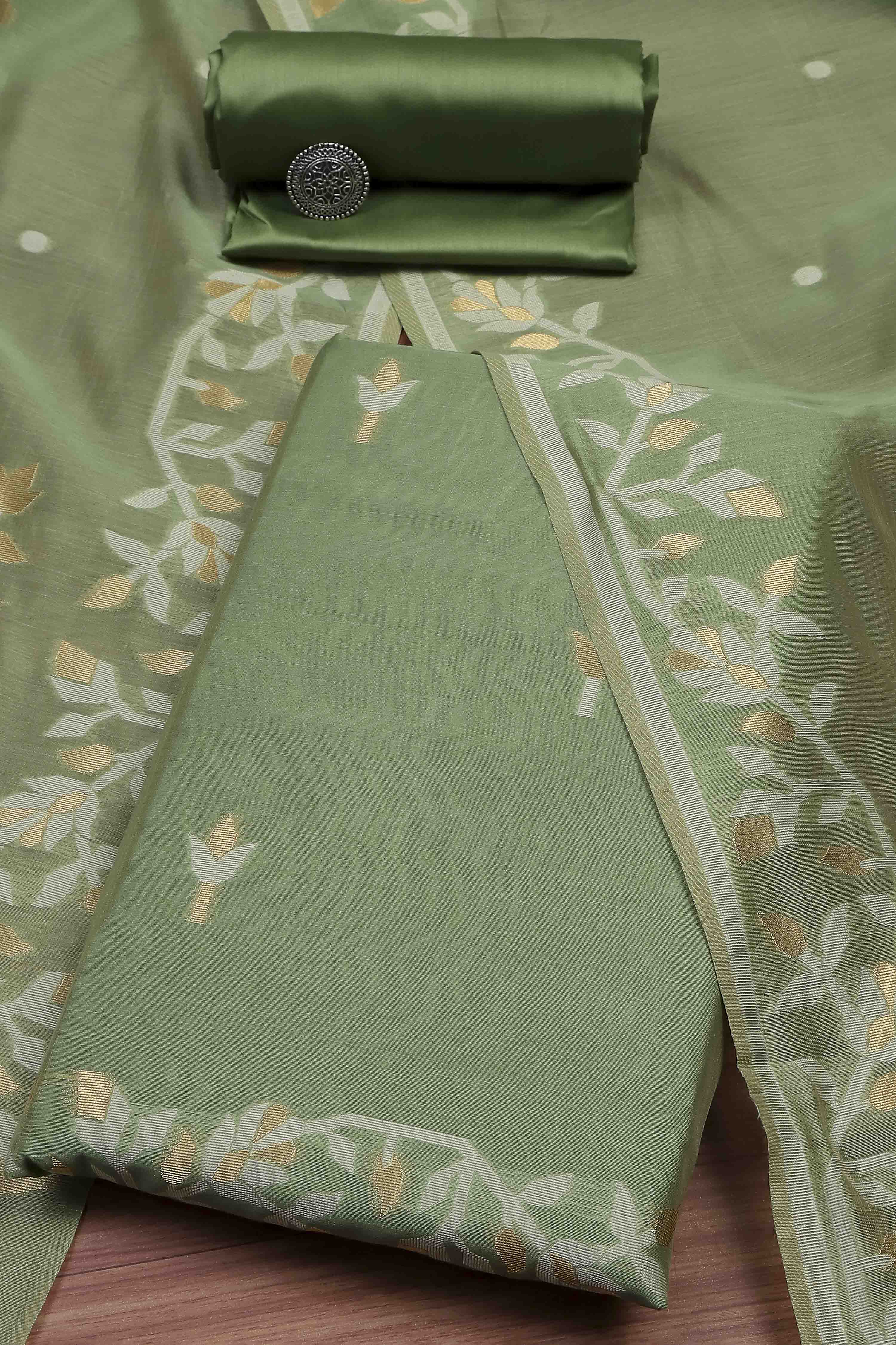 Rust Cotton Jamdani Unstitched Suit Set image number 0