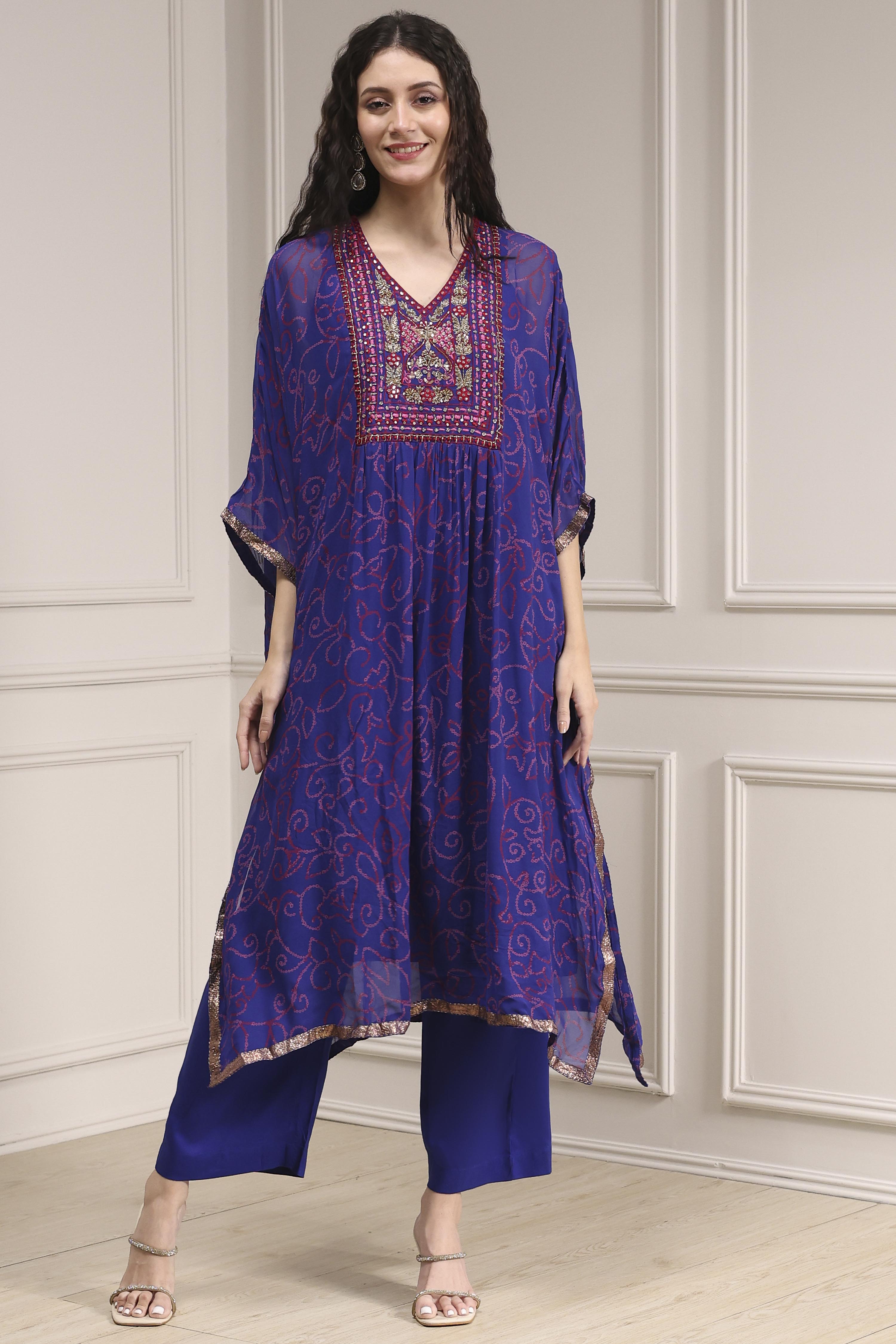 Red Printed Kaftan Style Kurta Set image number 6
