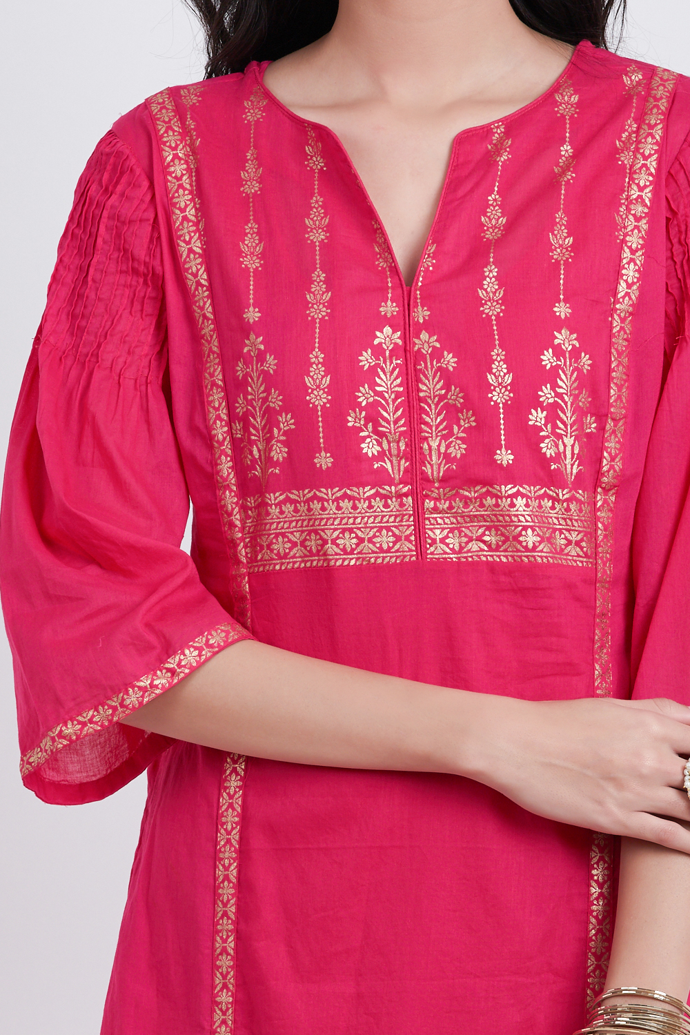 Green Cotton Flared Printed Kurta image number 1