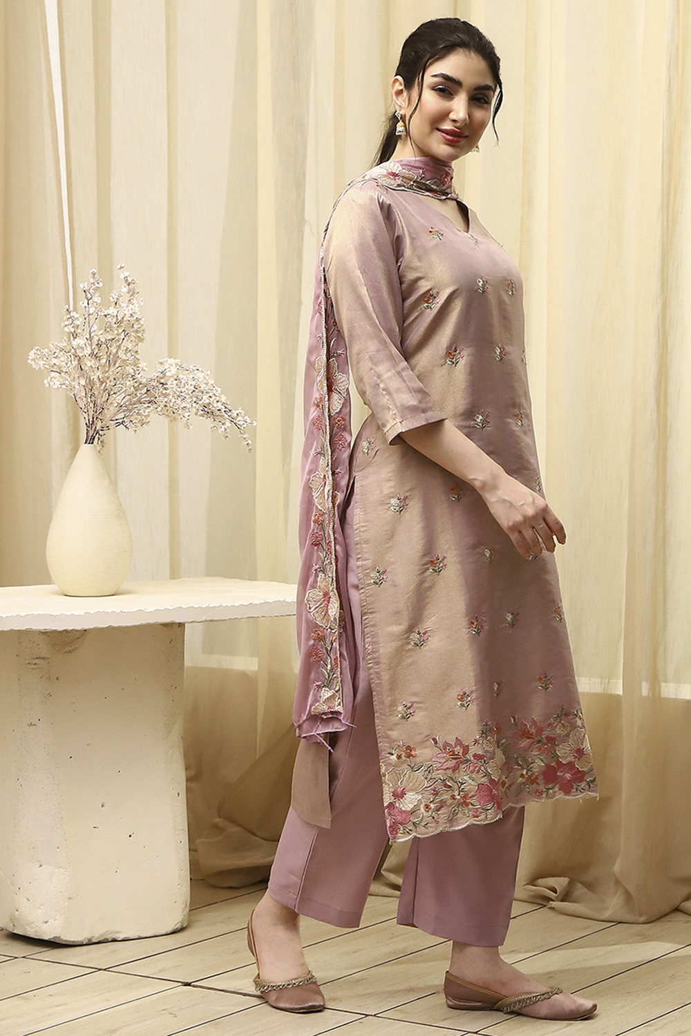 Coral Tissue Machine Embroidered Unstitched Suit Set image number 6