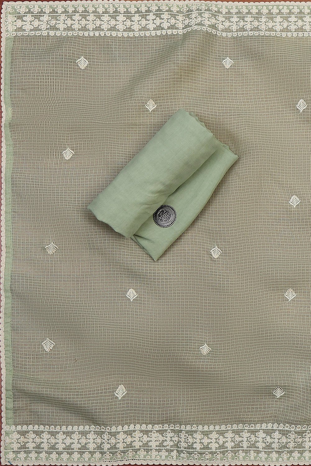 Green Cotton Embroidered Unstitched Suit Set image number 3