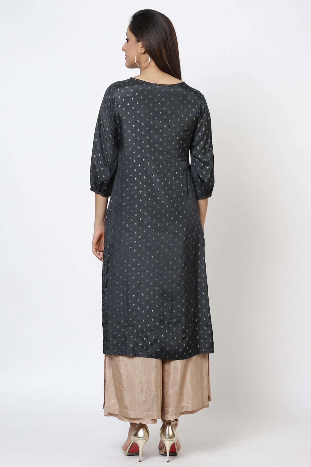 Black Viscose Straight Printed Kurta image number 4