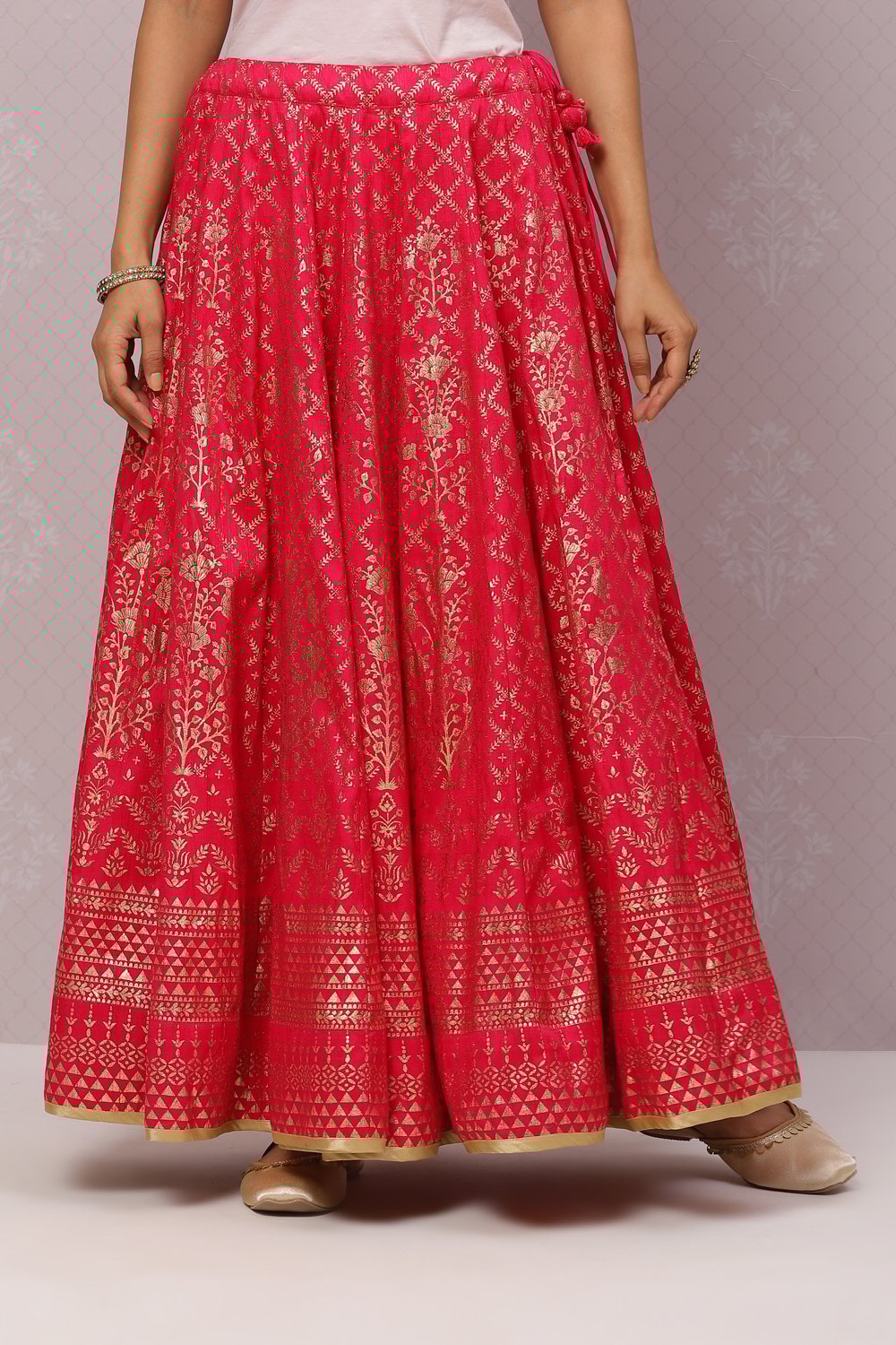 Fuchsia Flared Art Silk Skirts image number 2