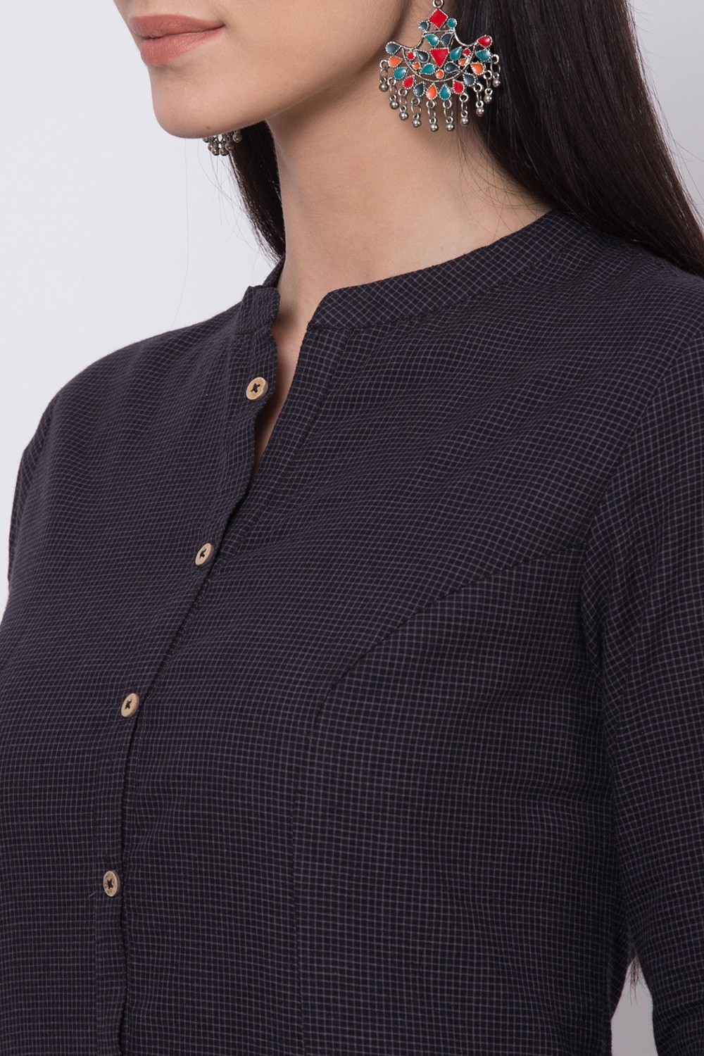Black Cotton Flared Fusion Wear Dress image number 1