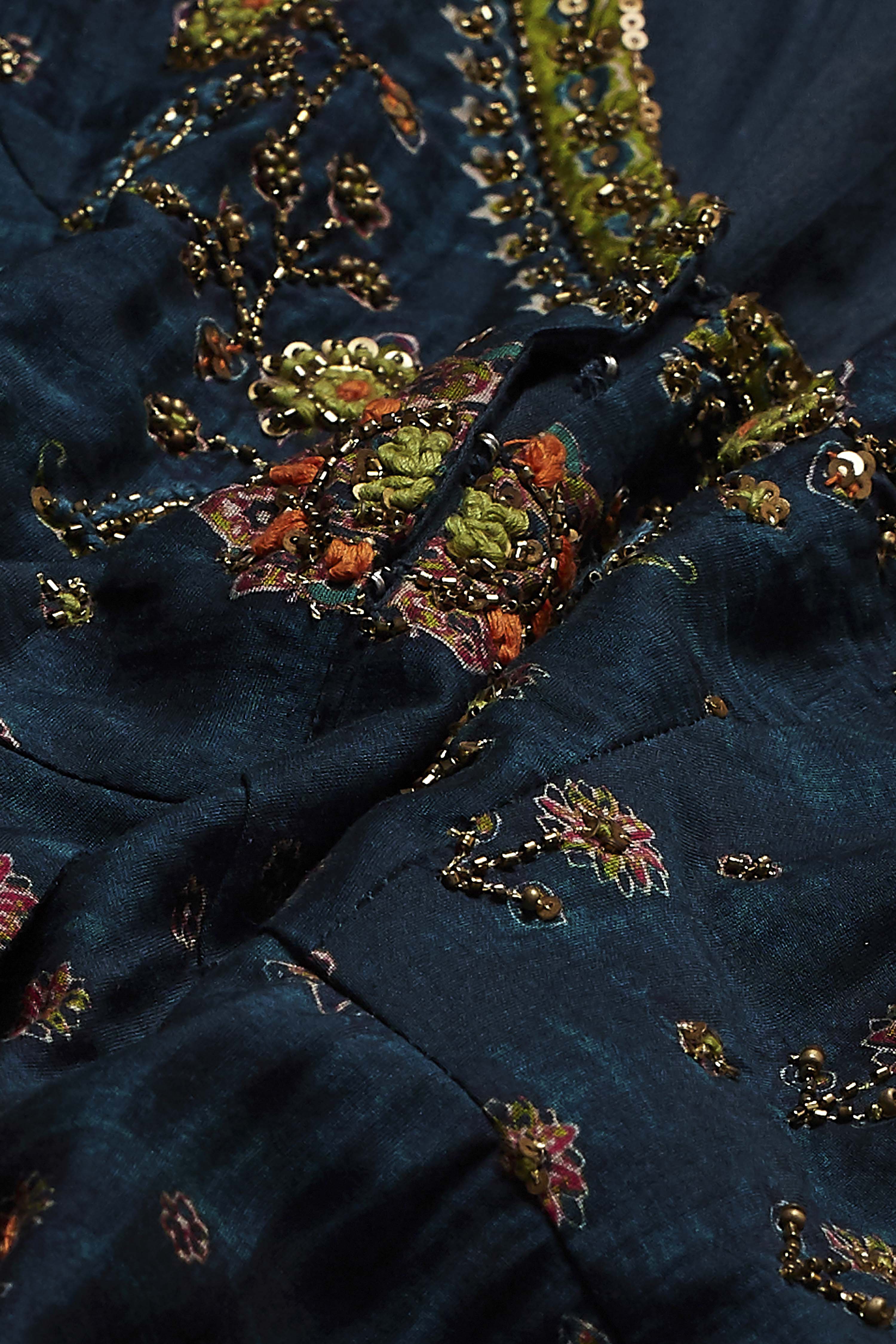 Blue Viscose Silk Floral Printed Peplum Lehenga Set image number 3