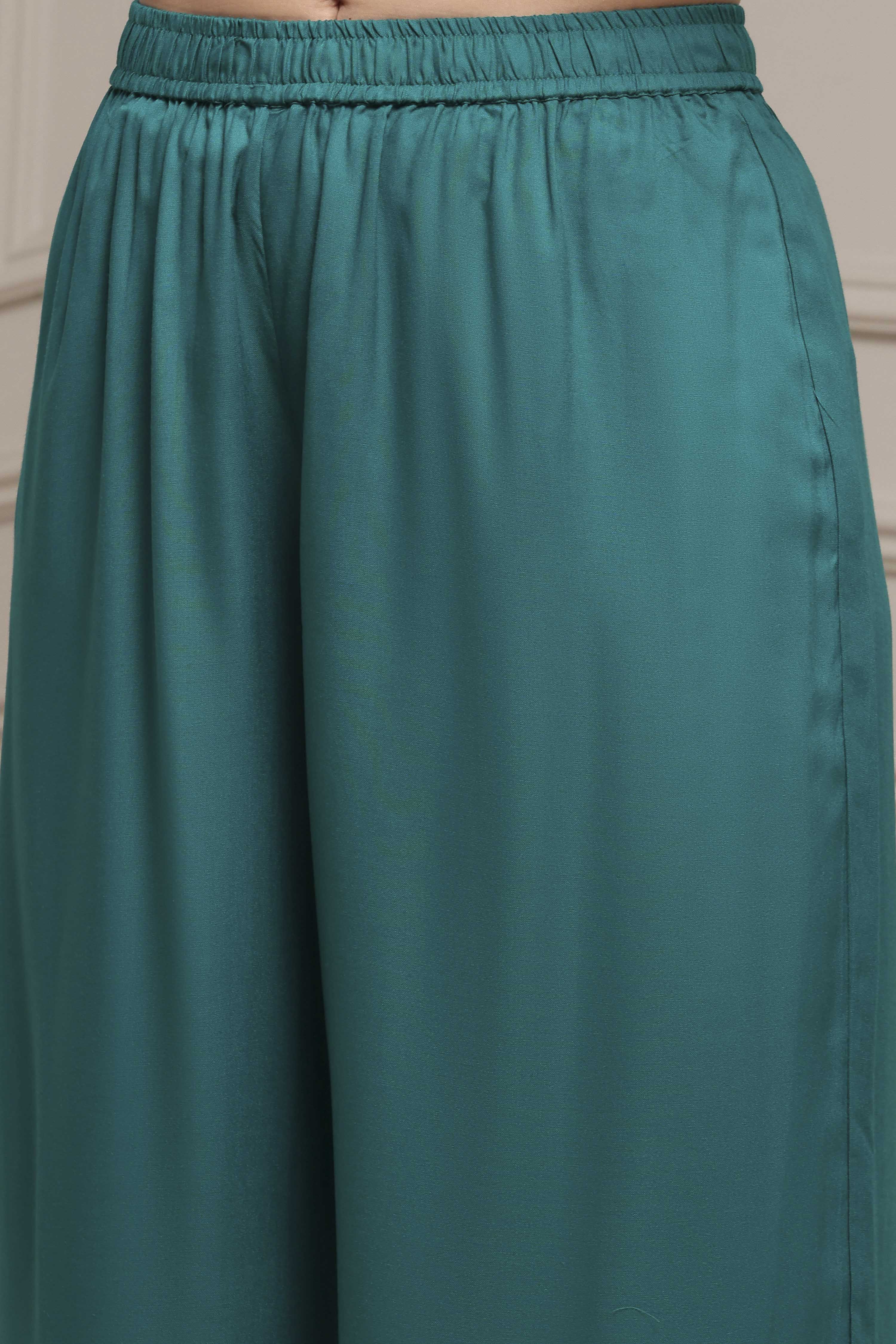 Emarlend Green Polyester Kalidar Printed Suit Set image number 2