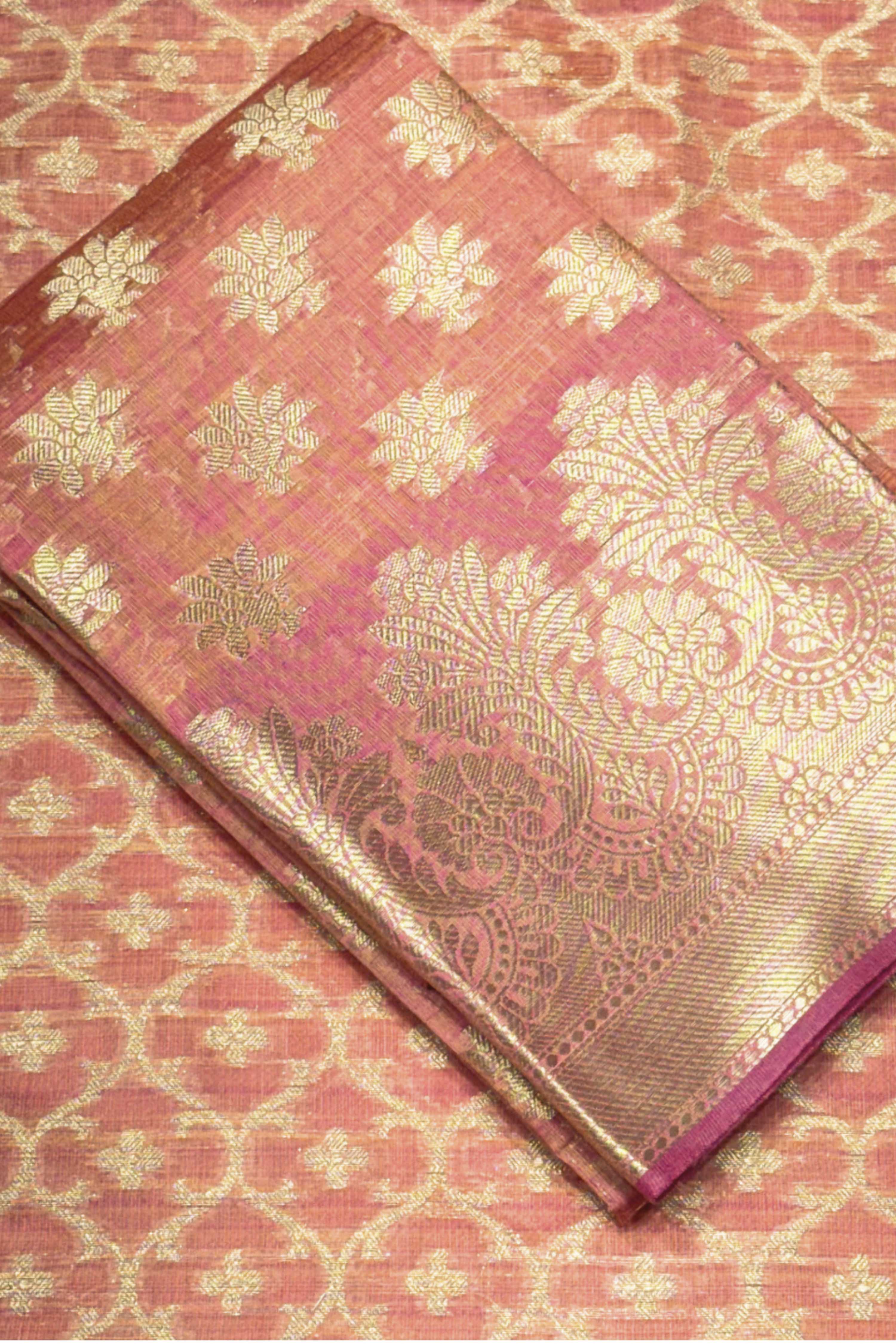 Pink Chanderi Silk Printed Unstitched Suit Set image number 2