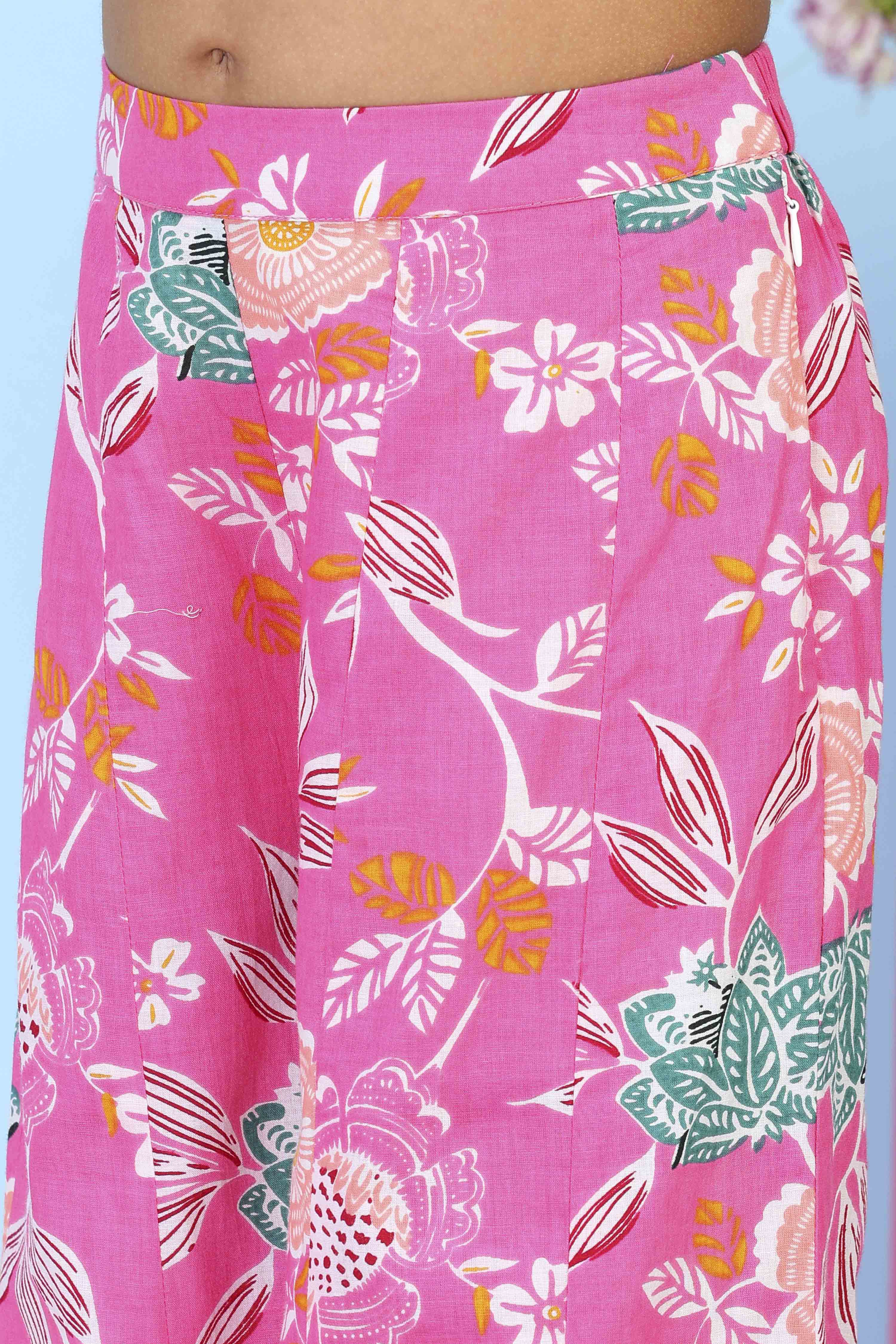 Pink Cotton Printed Gathered Suit Set image number 2