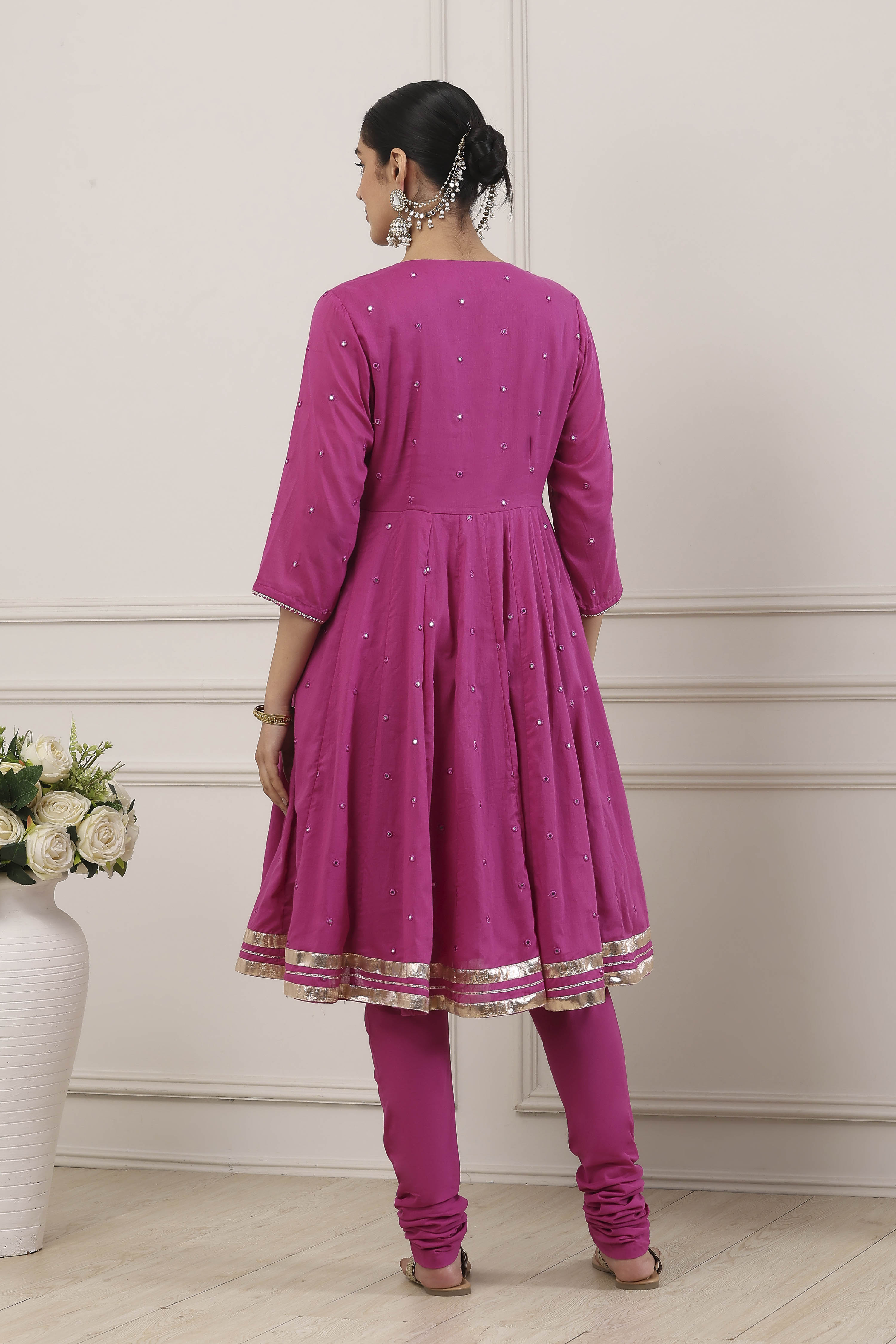 Maroon Cotton Kalidar Suit Set image number 4