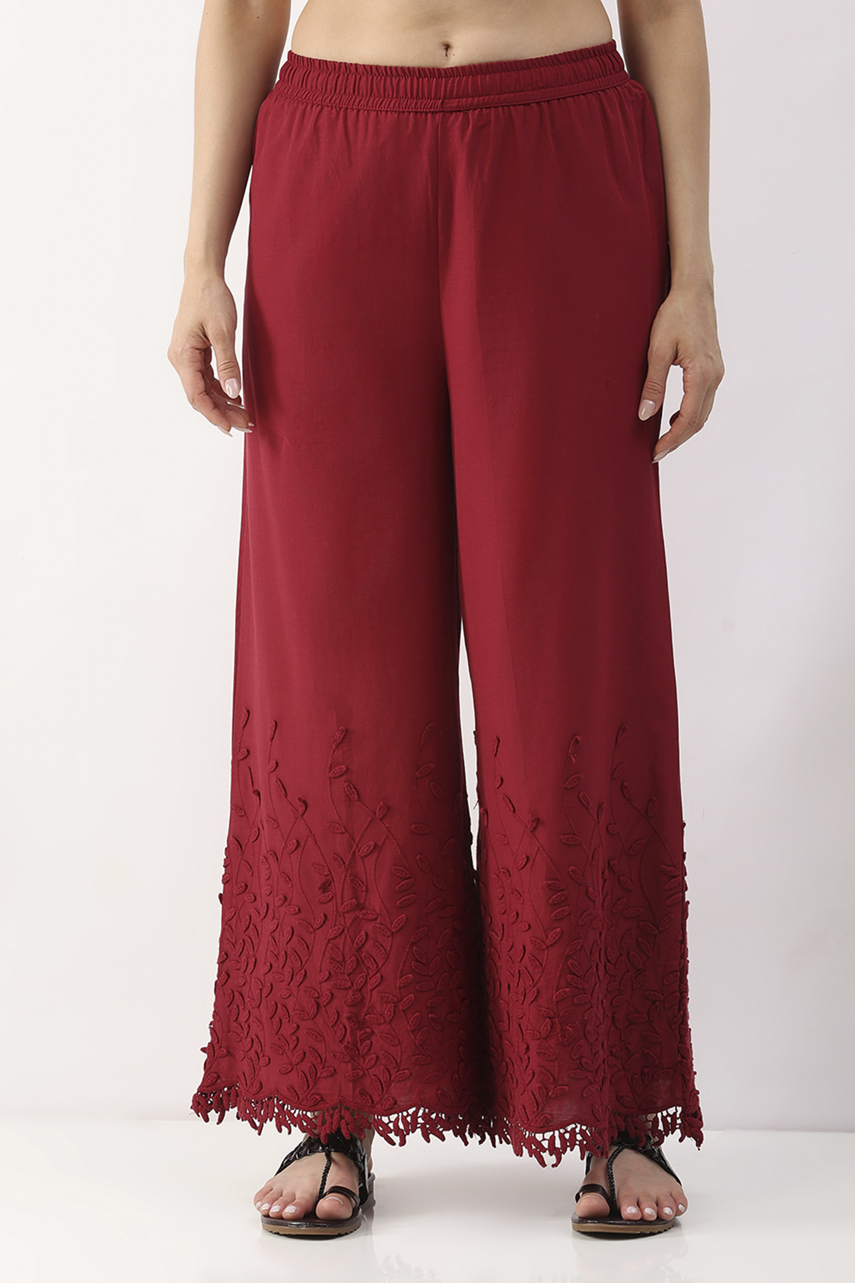 Black Cotton Flared Palazzo image number 4
