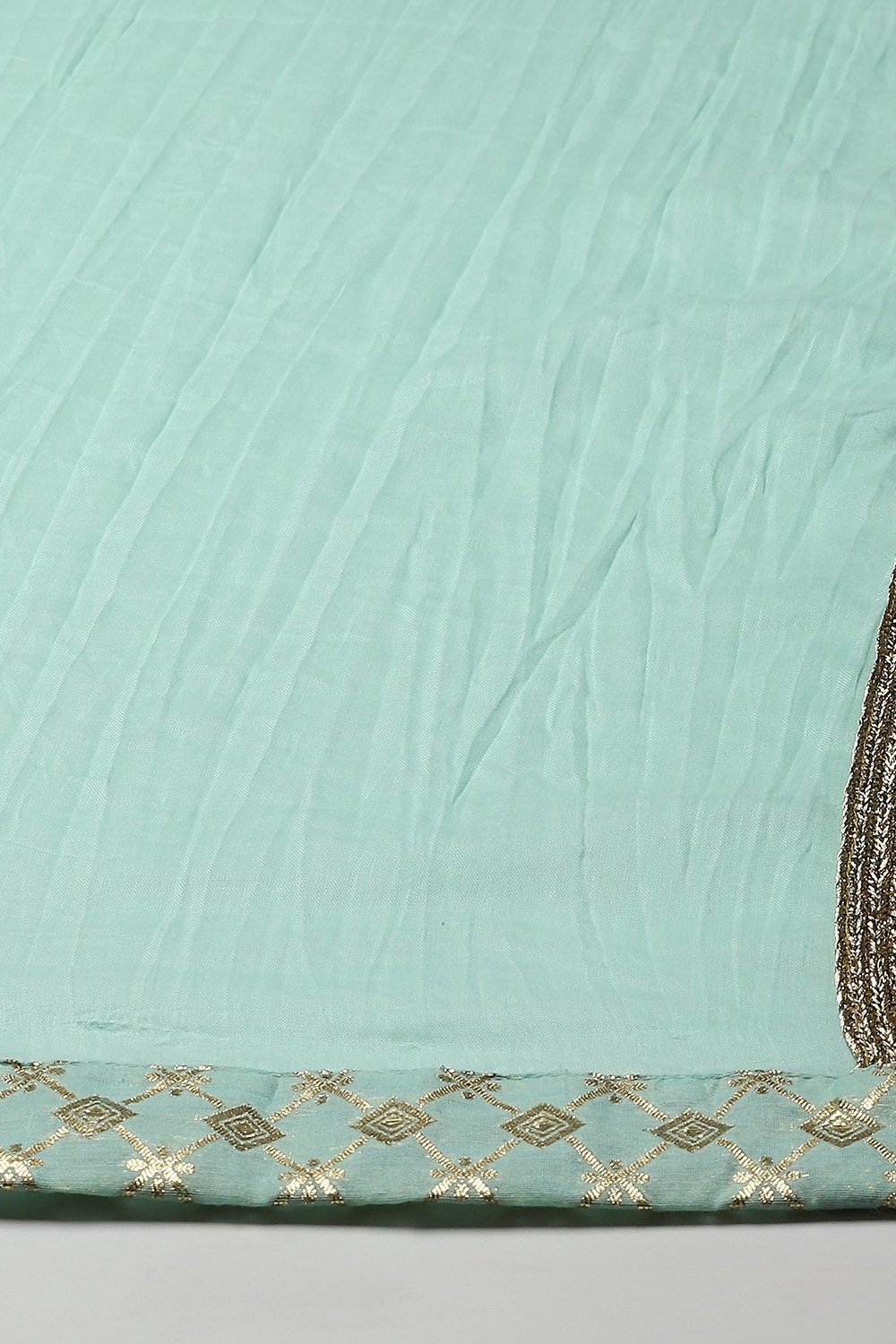 Aqua Blue Cotton Anarkali Kurta Lehenga Set image number 3
