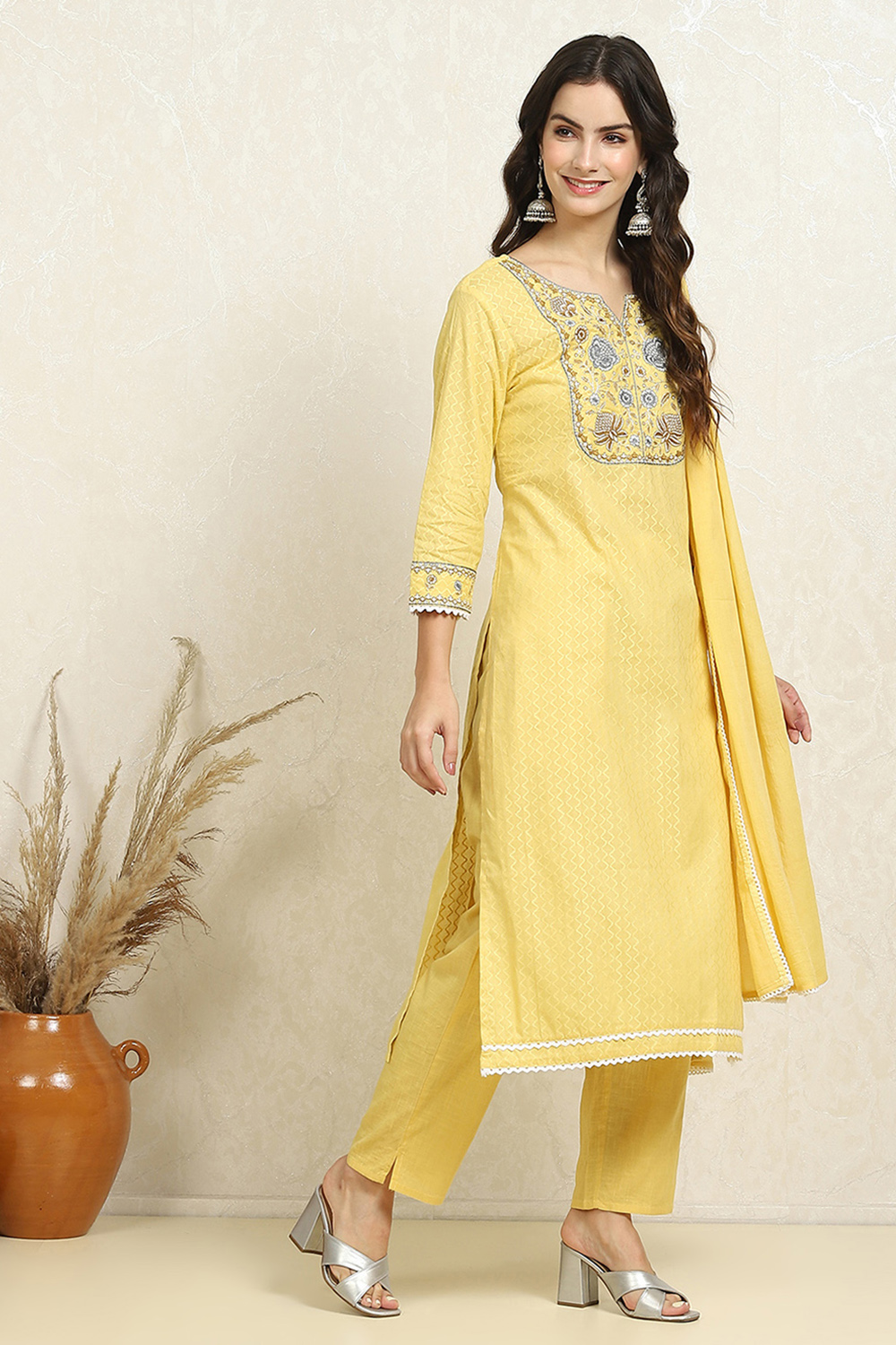 Blue Cotton Handloom Unstitched Suit Set image number 6