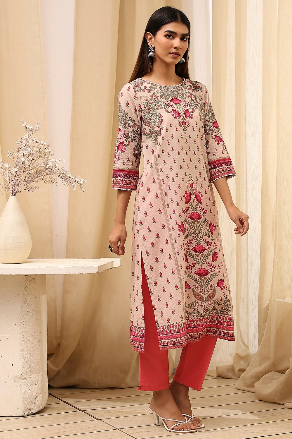 Yellow Cotton Straight Printed Kurta image number 3