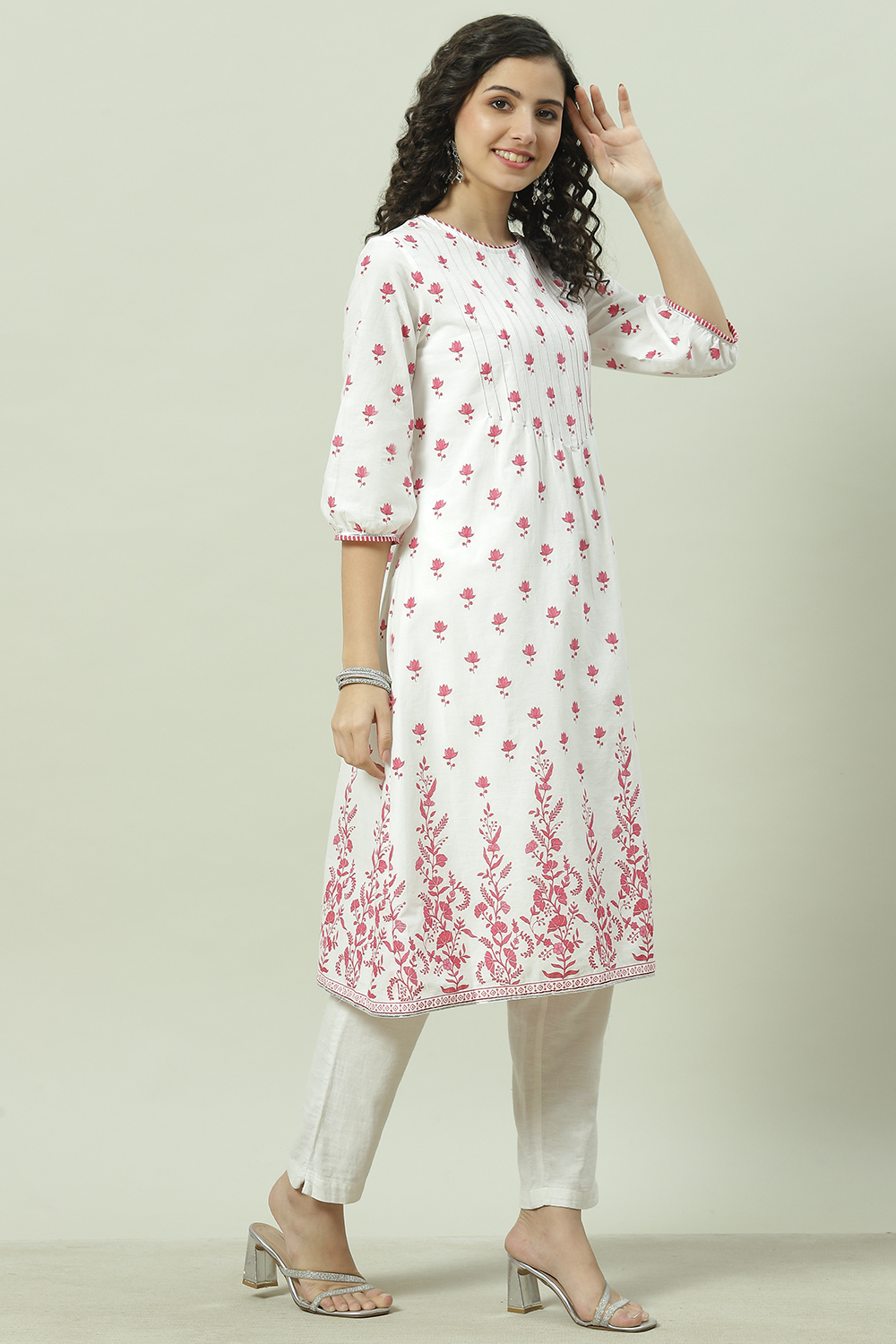 Sky Blue Cotton Straight Kurta image number 2