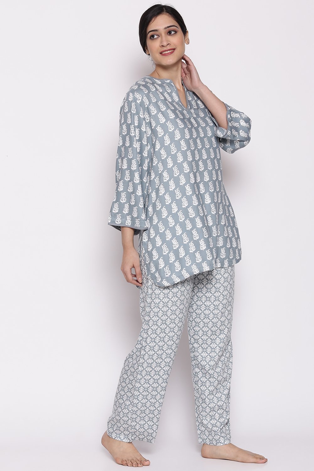 Dark Pink Cotton Printed Loungewear Set image number 5