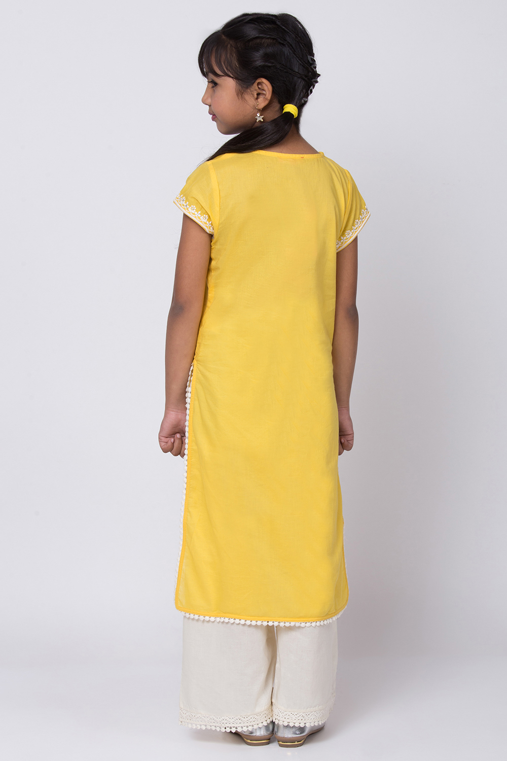 Yellow Cotton Chikankari Straight Kurta Palazzo Suit Set image number 4