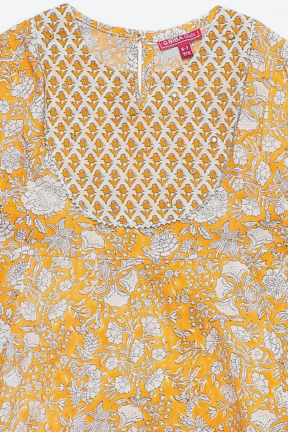 Mustard Cotton Floral Kalidar Kurta and Palazzo Set image number 1