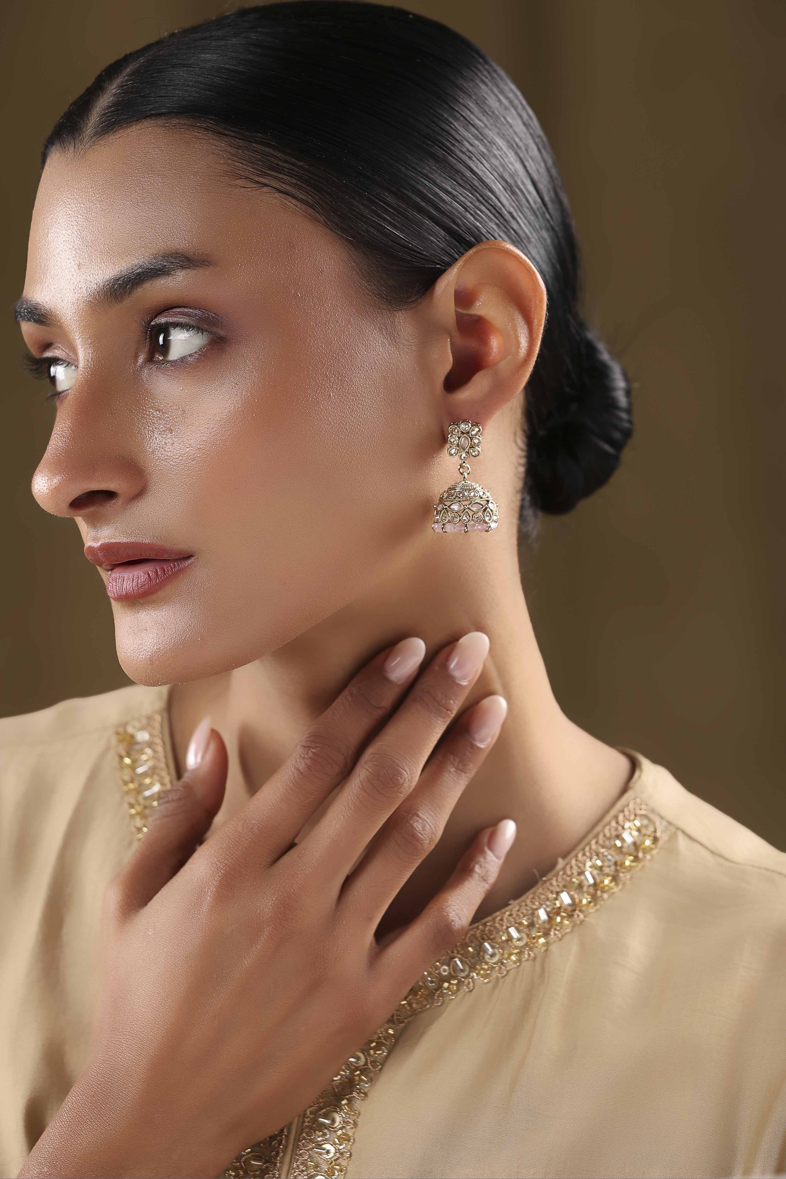 Light Pink Alloy Jhumka image number 3