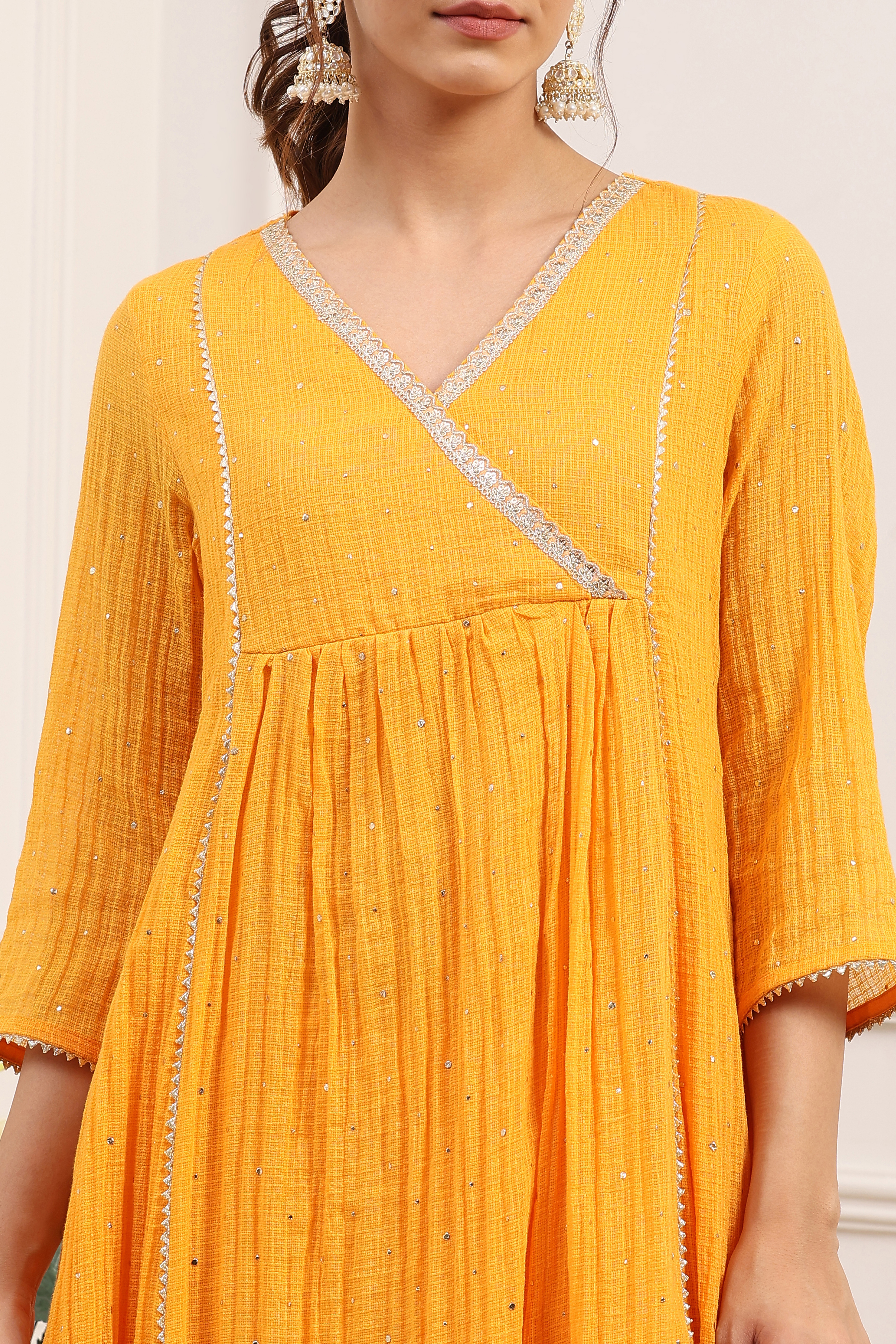 Yellow Cotton Anarkali Suit Set image number 1