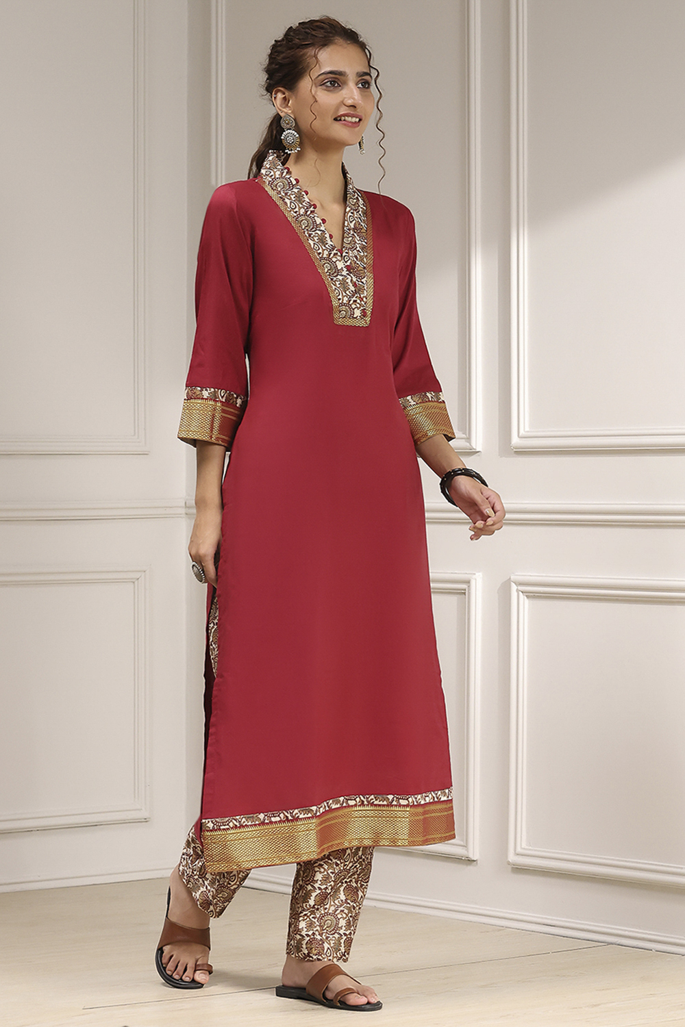 Mustard Cotton Modal Digital Print Unstitched Suit Set image number 6