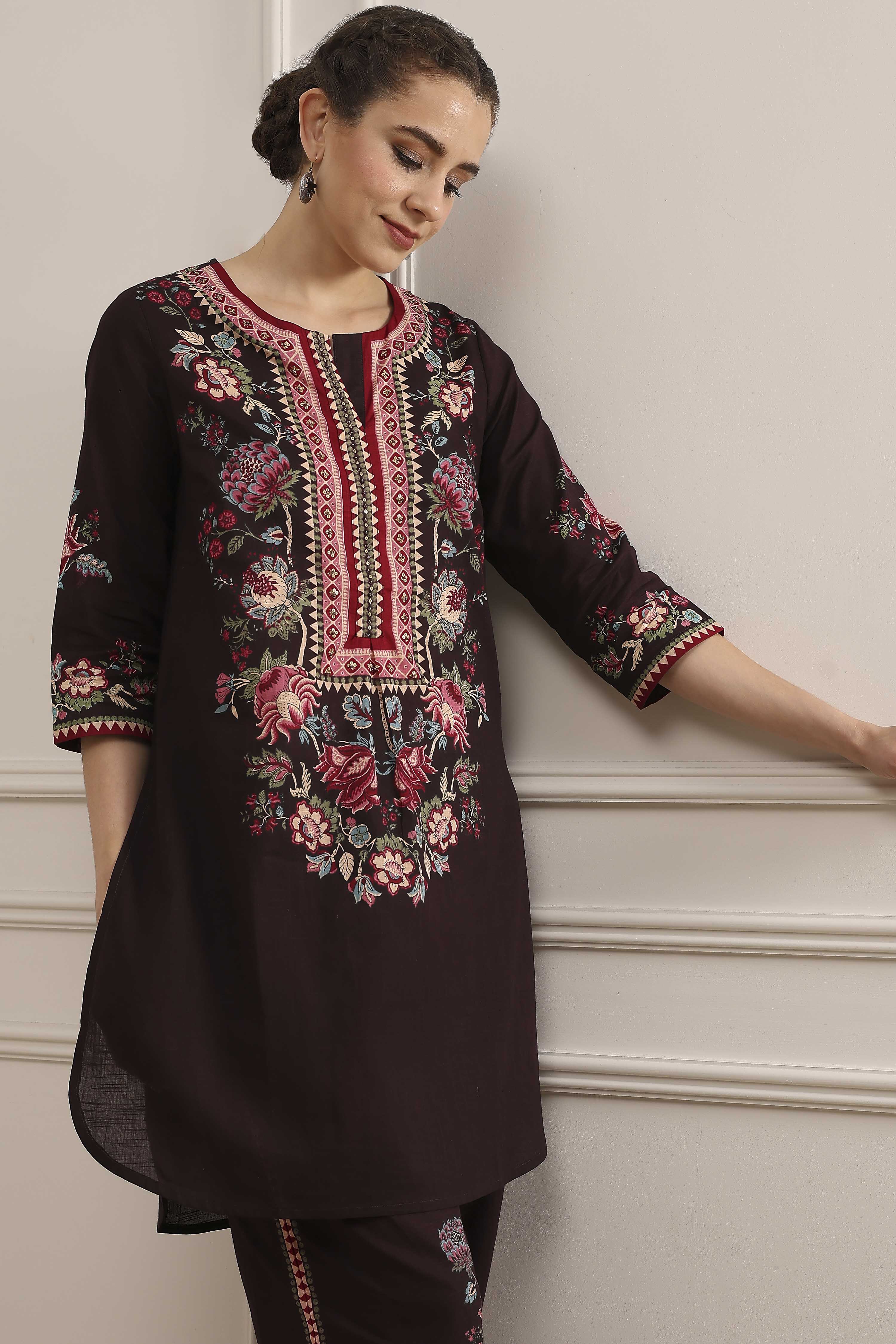 Blue Cotton Straight Printed Kurta Pants Set image number 7