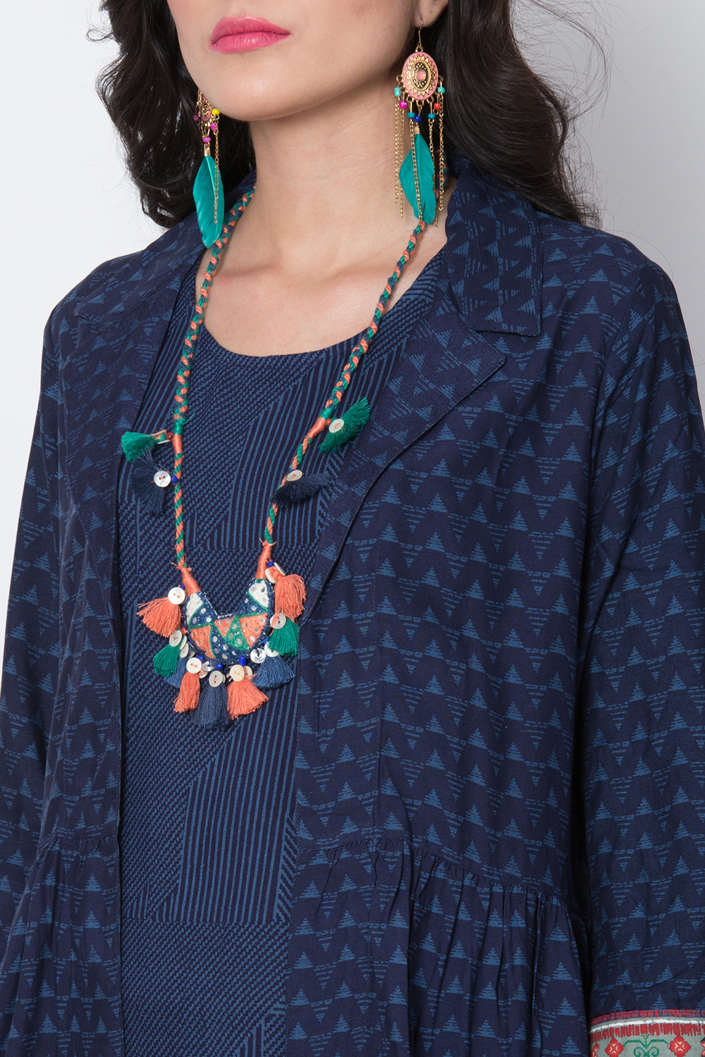 Indigo Viscose Front Open Printed Kurta image number 1