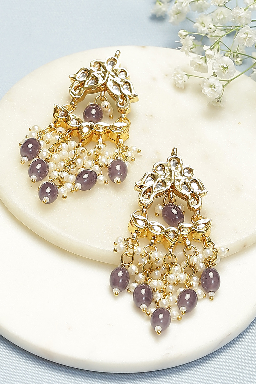 Purple Kundan Earrings image number 0