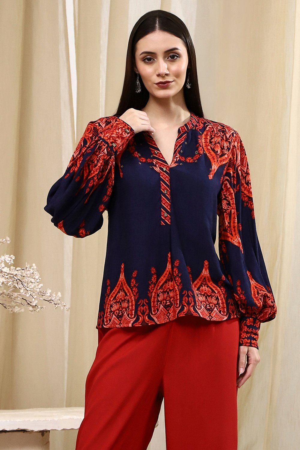 Blue Printed High-Low Top image number 5