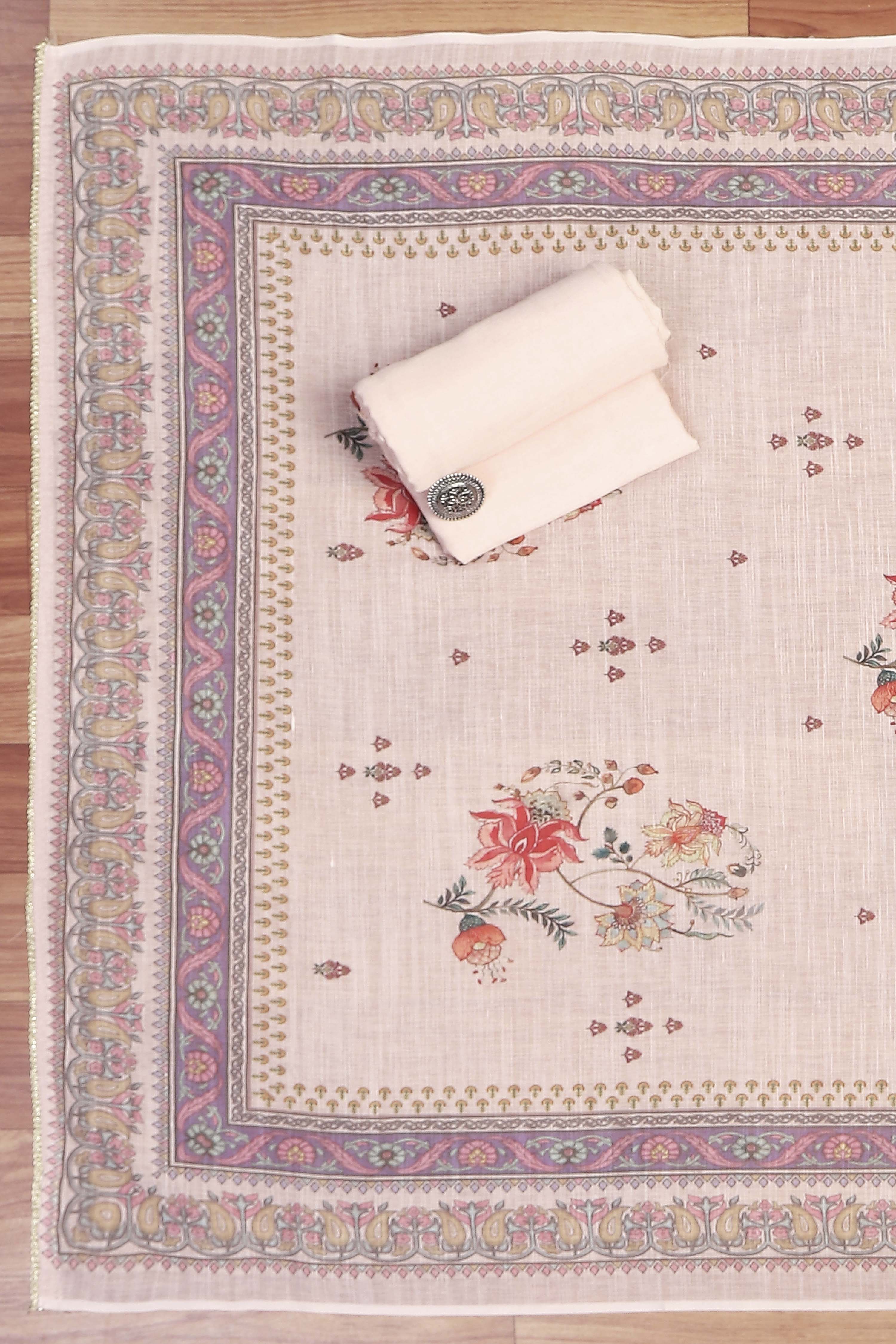 Peach Linen Unstitched Suit Set image number 3