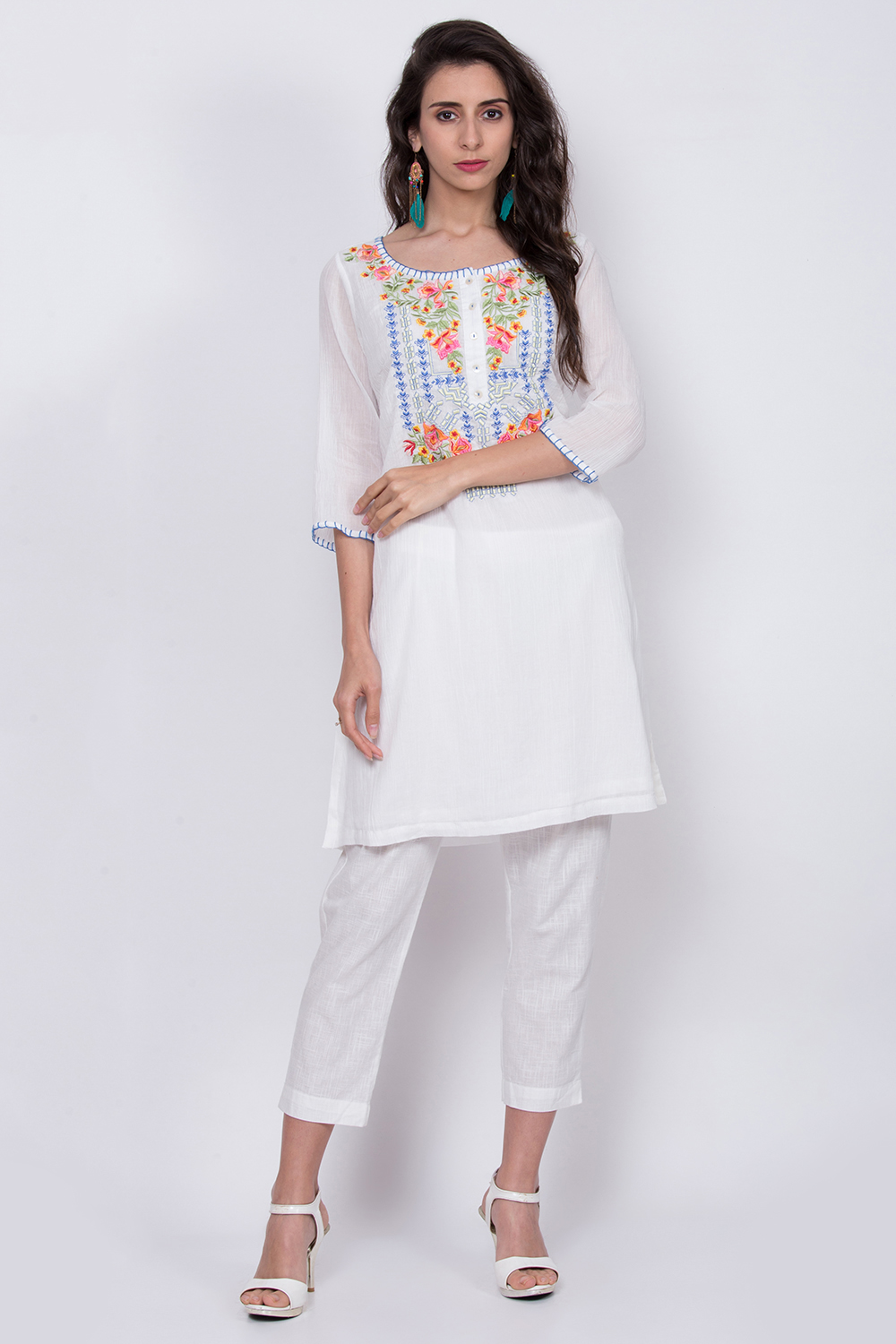 Blue Cotton Straight Short Kurta image number 0