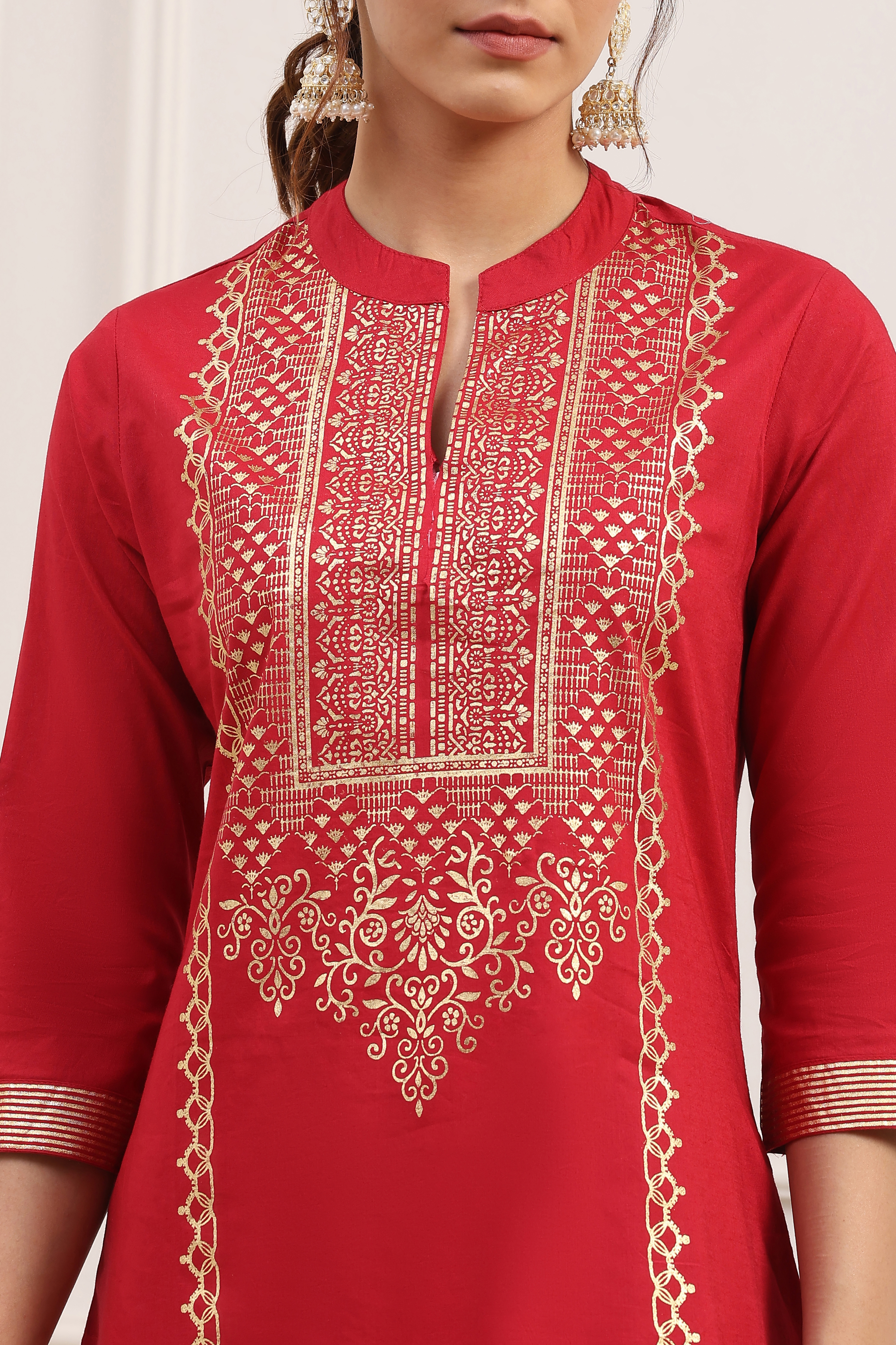 Navy Cotton Straight Kurta Palazzo Suit Set image number 1