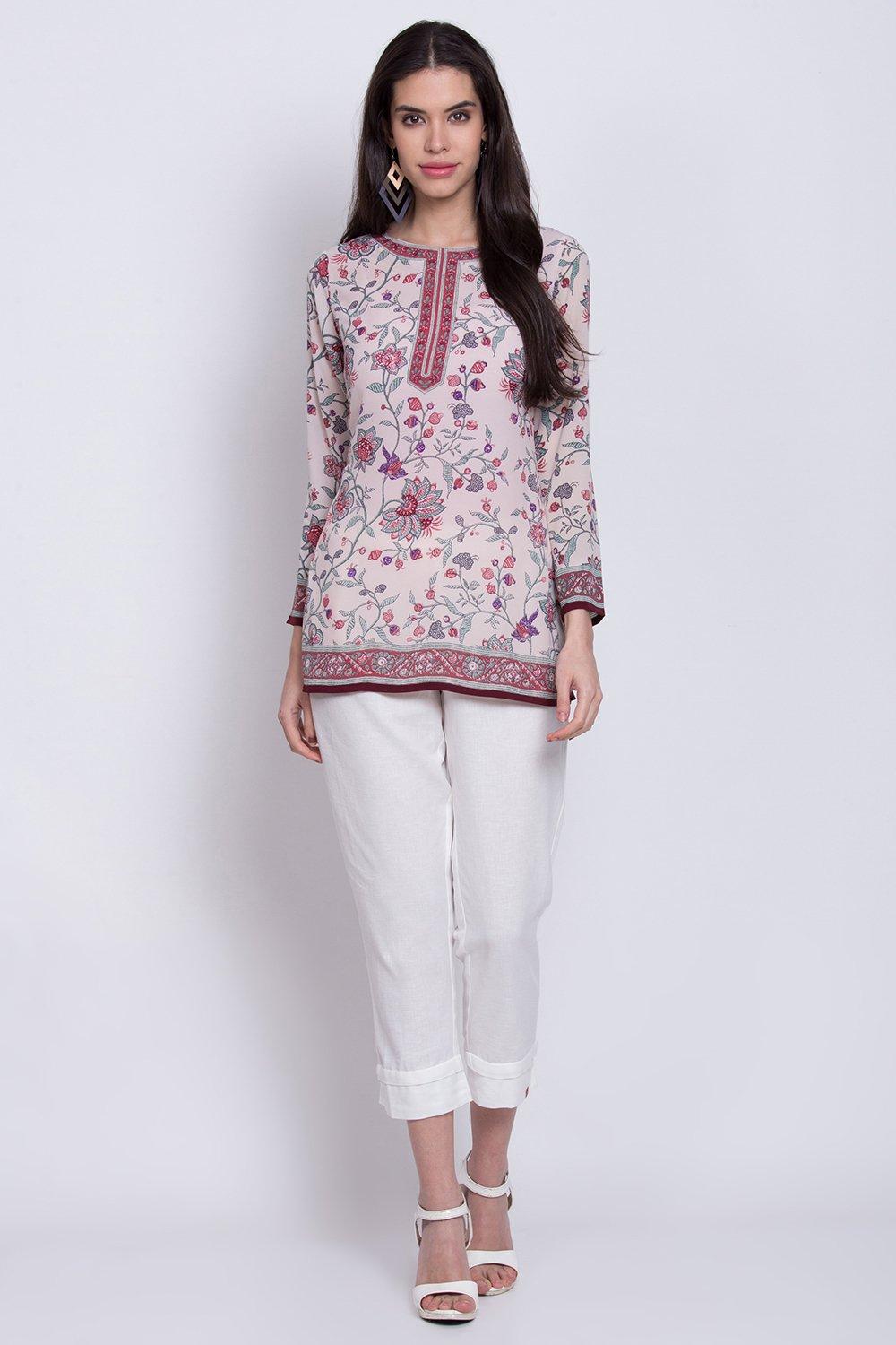 Blue Art Silk Straight Printed Kurti image number 5