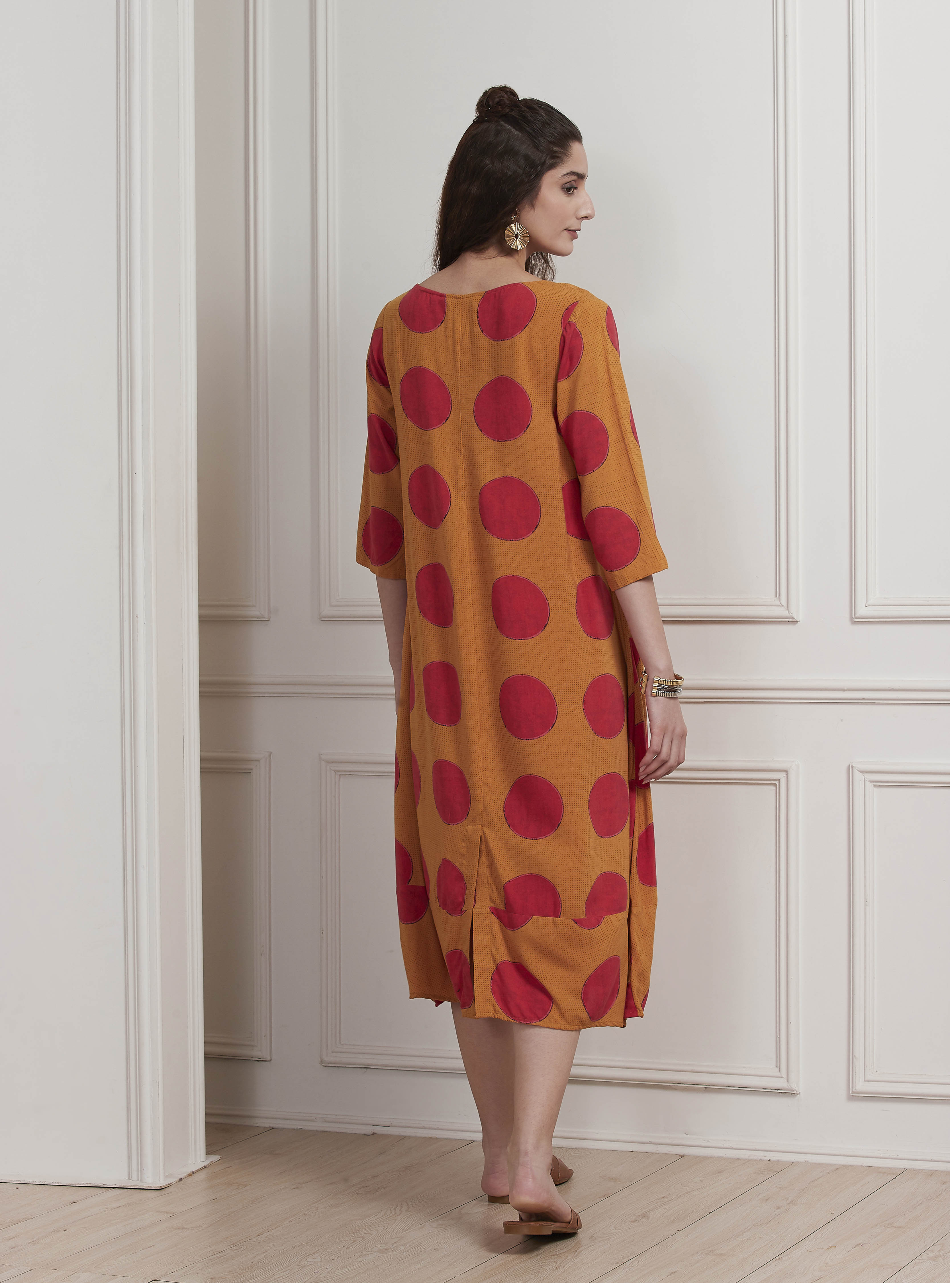 Mustard Yellow Printed A-Line Dress image number 3
