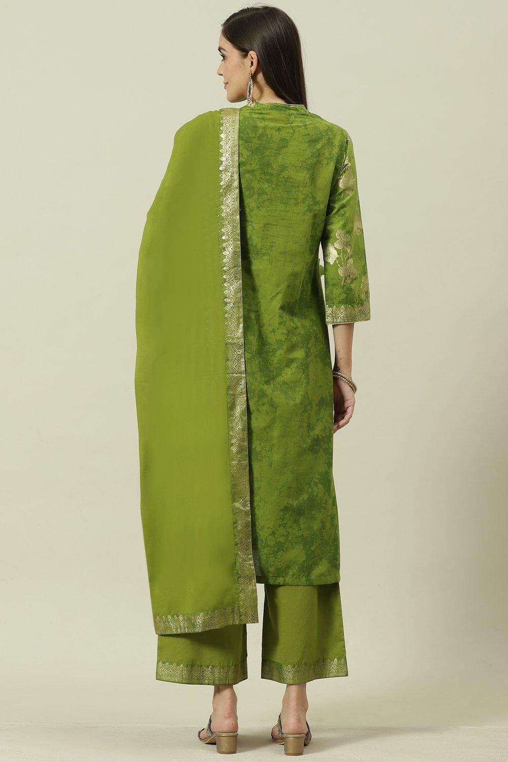 Mehndi Cotton Straight Kurta Palazzo Suit Set image number 5