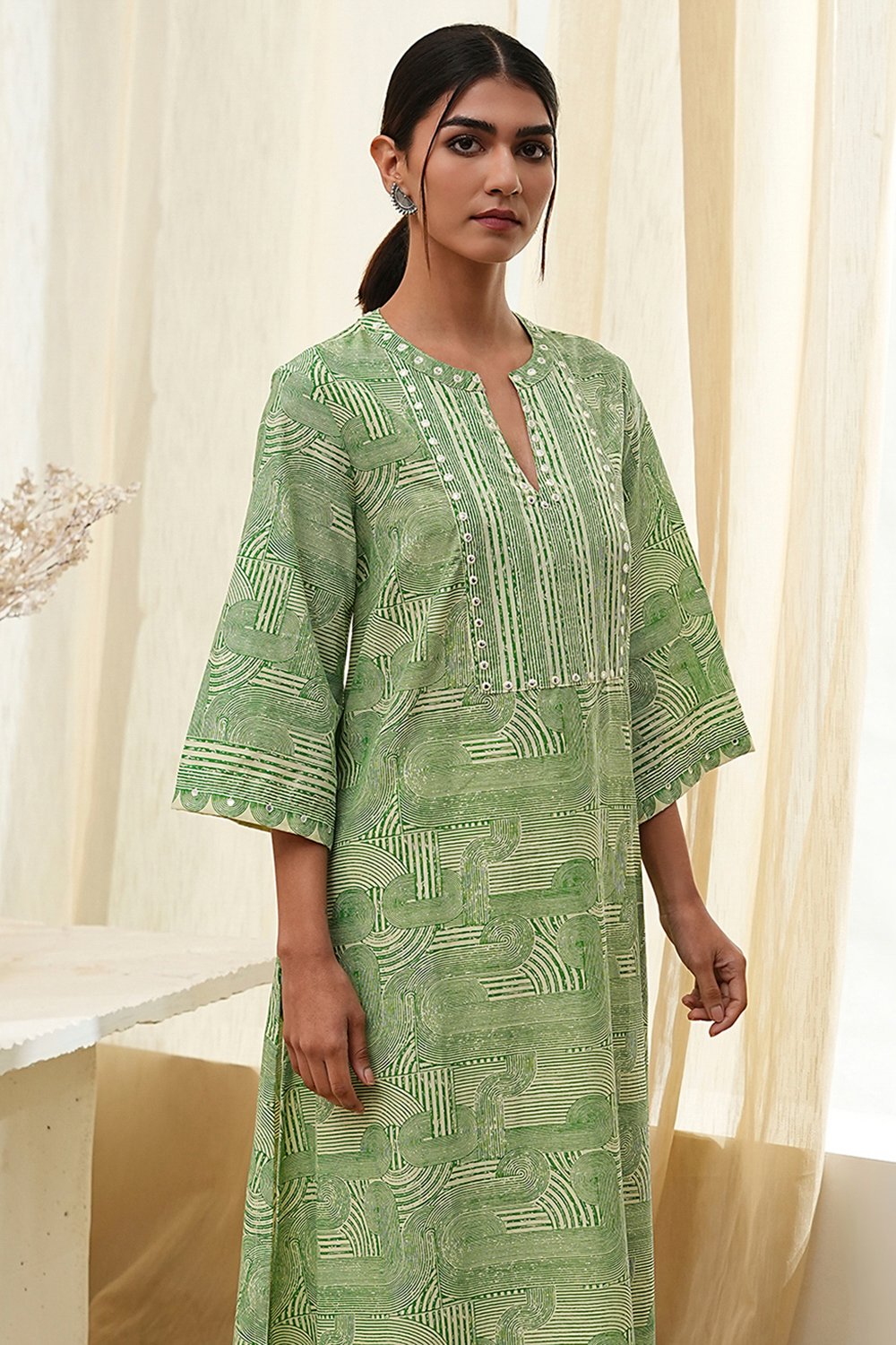 Green Pure Cotton Printed Straight Kurta image number 5