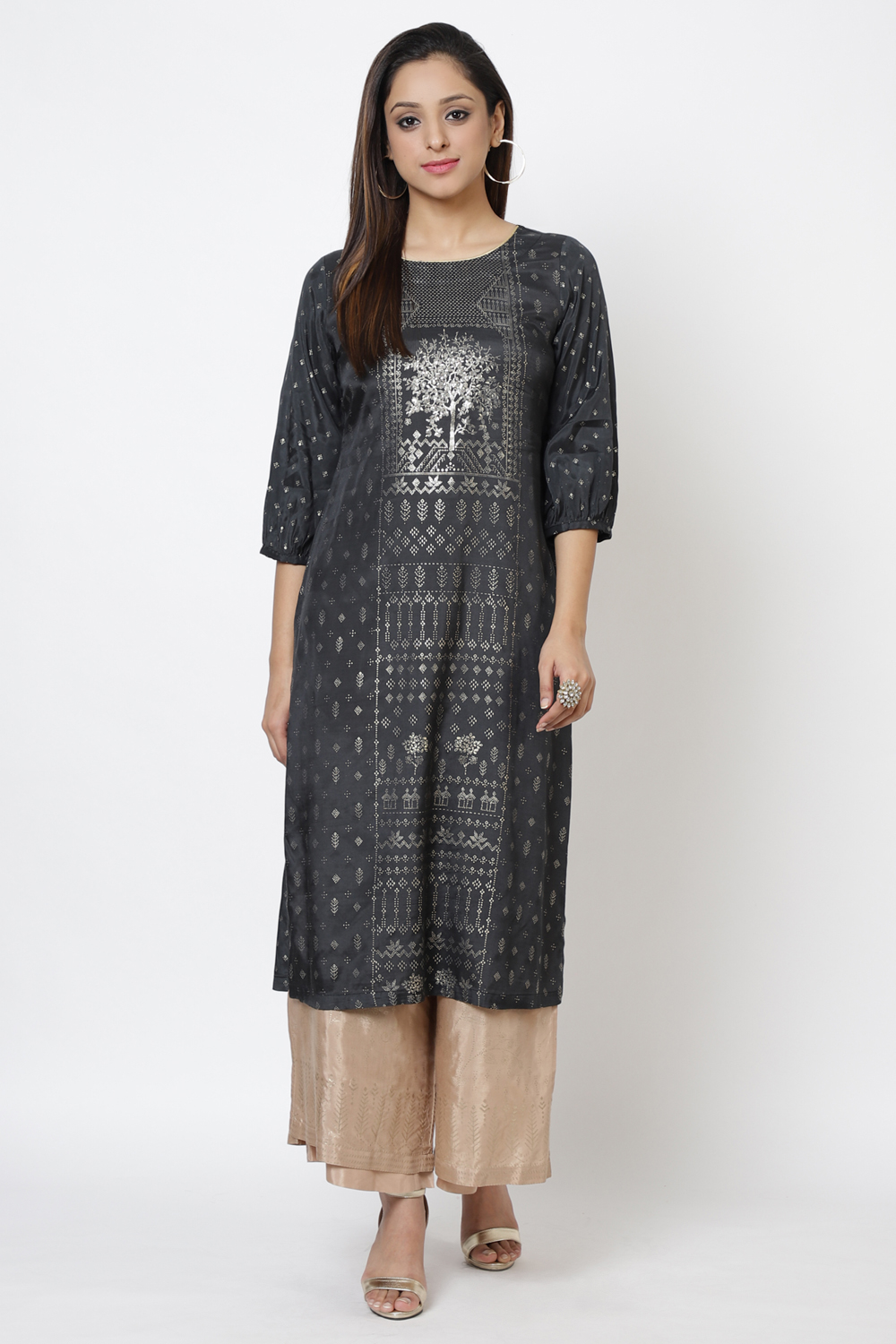 Black Viscose Straight Printed Kurta image number 3