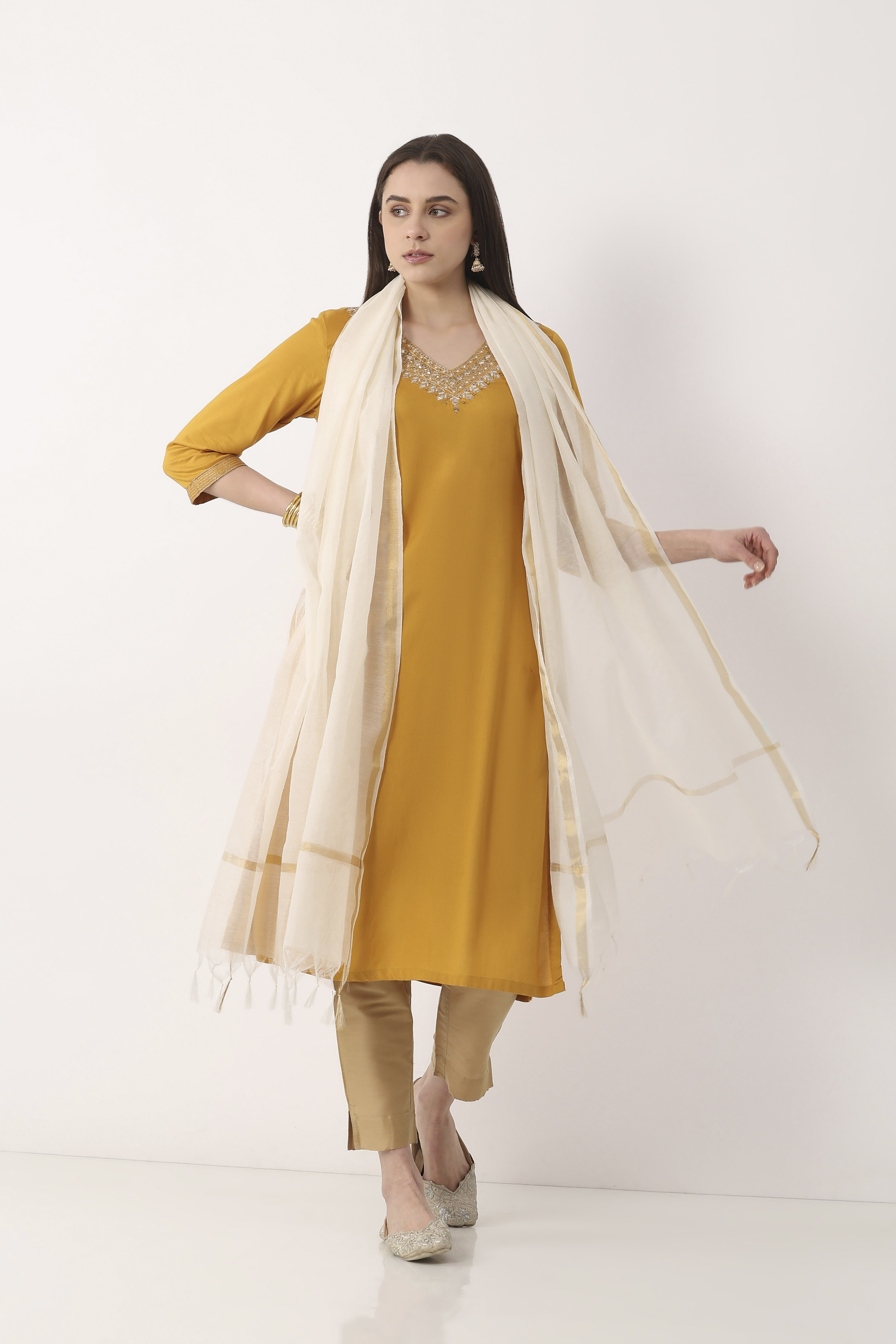 Off White Art Silk Dupatta image number 0