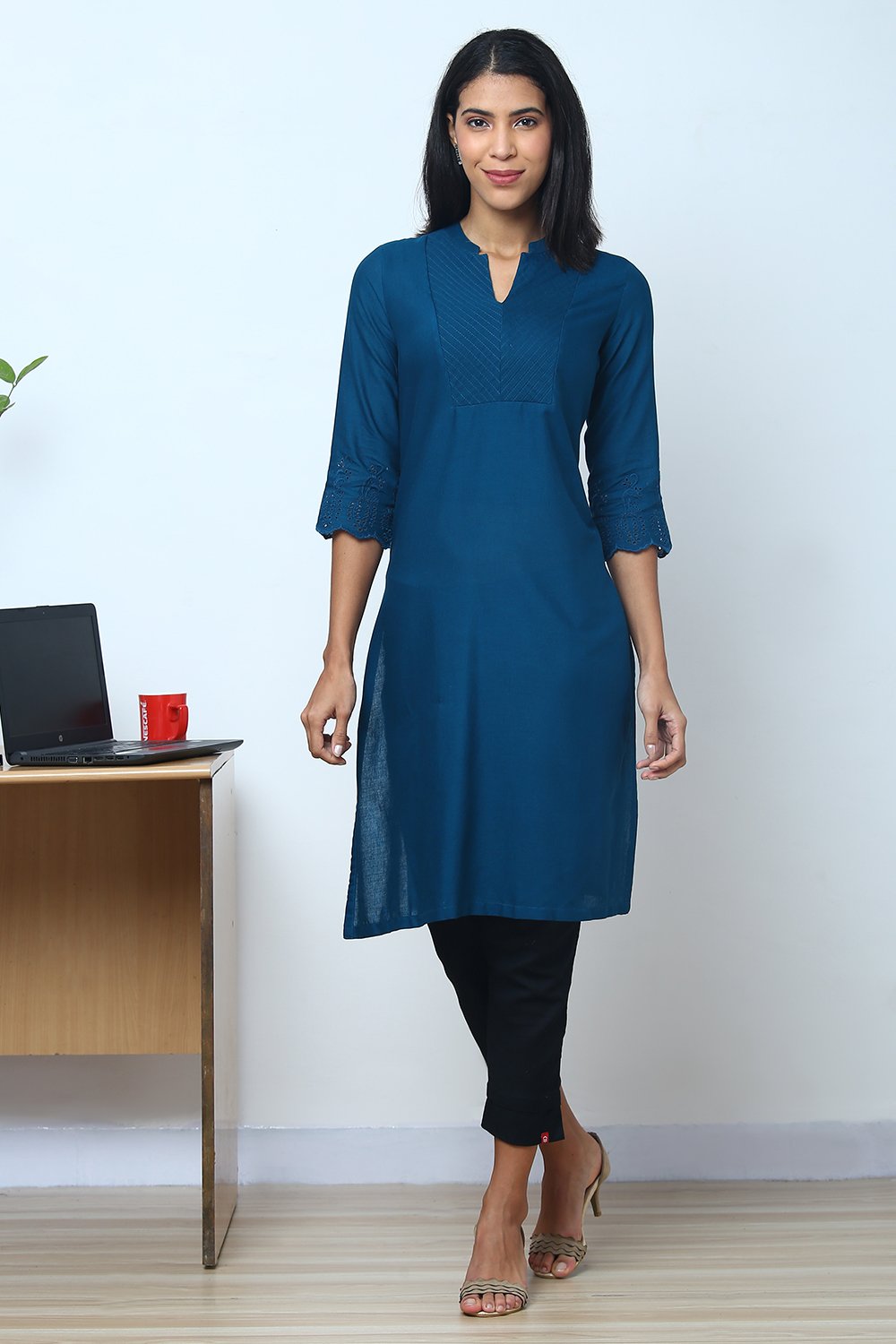 Peach Cotton Flax Kurta image number 0
