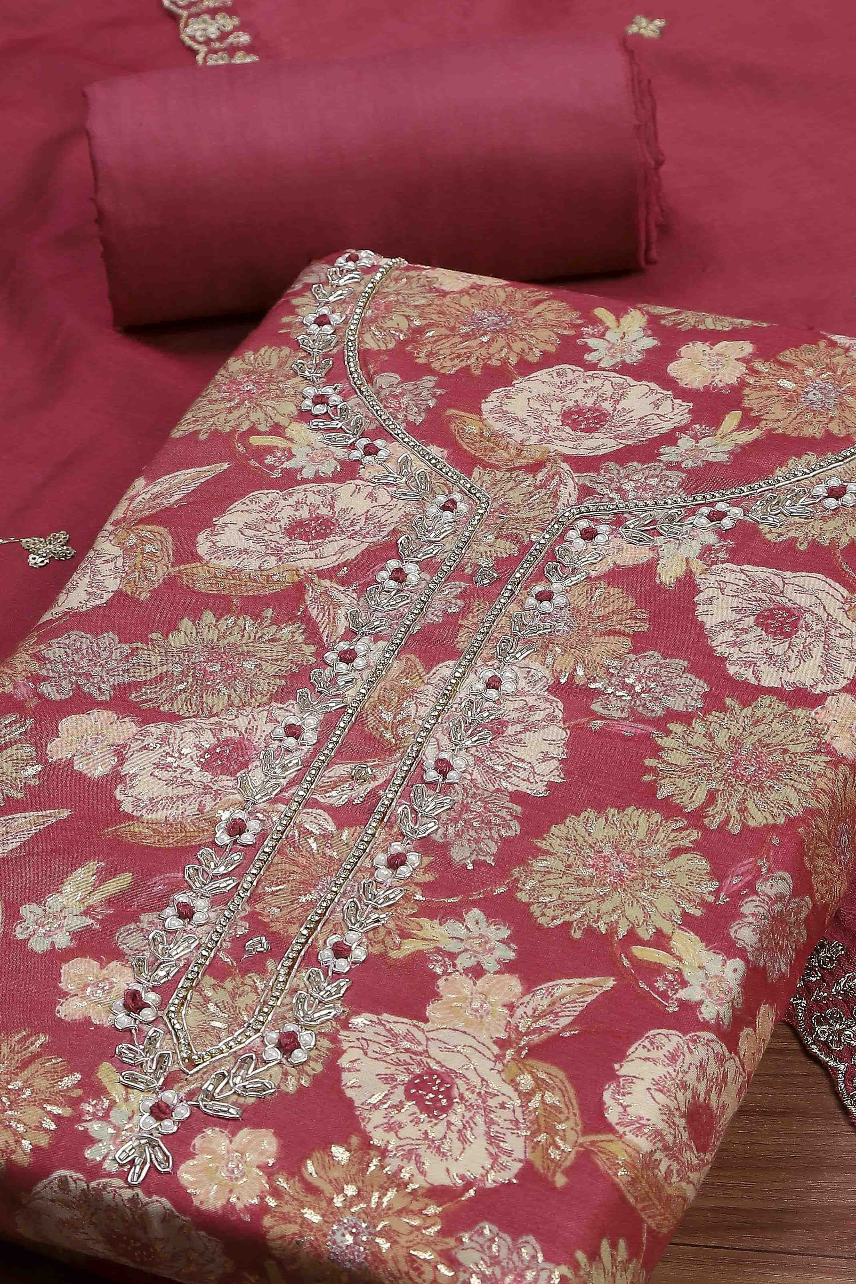 Green Modal Rajasthani Print Unstitched Suit Set image number 1